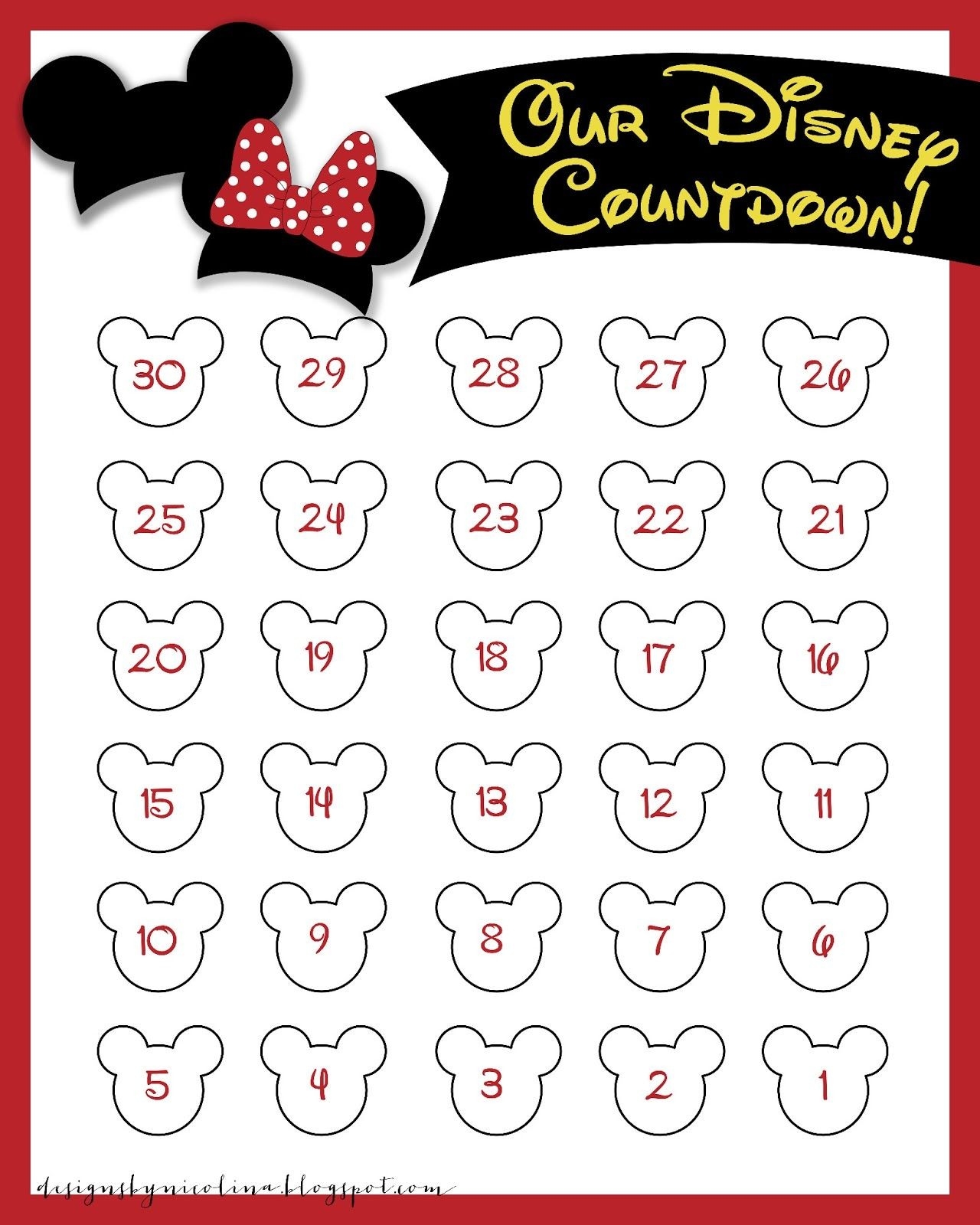 Disneyland Countdown Calendar | Designs By Nicolina: Disney-Countdown To Disney Template