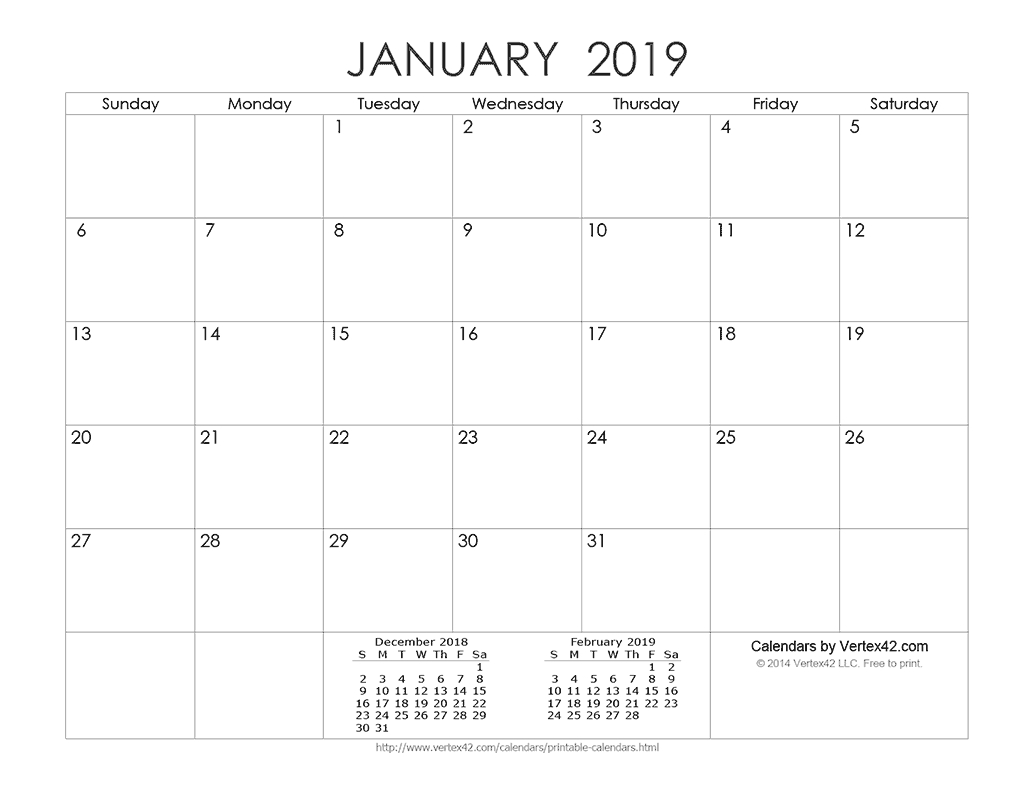 Download A Free Printable Ink Saver 2019 Calendar From-Calendar Templates By Vertex42