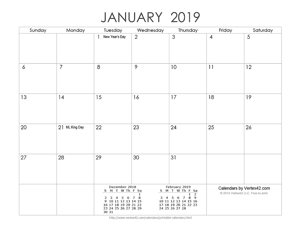 Download A Free Printable Ink Saver 2019 Calendar From-Free Pretty Calendar Templates