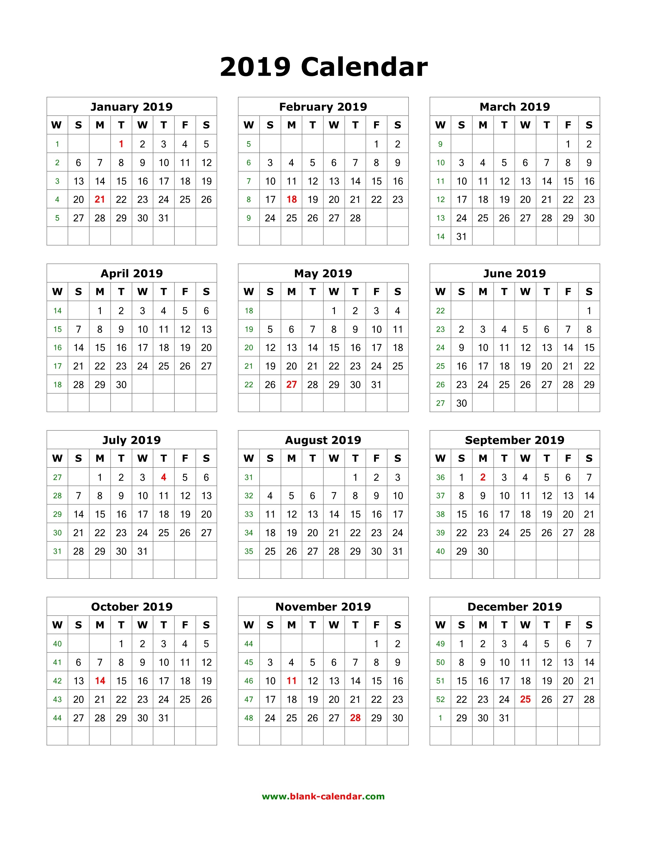 Download Blank Calendar 2019 (12 Months On One Page, Vertical)-Blank Calendar 4 Months One Page