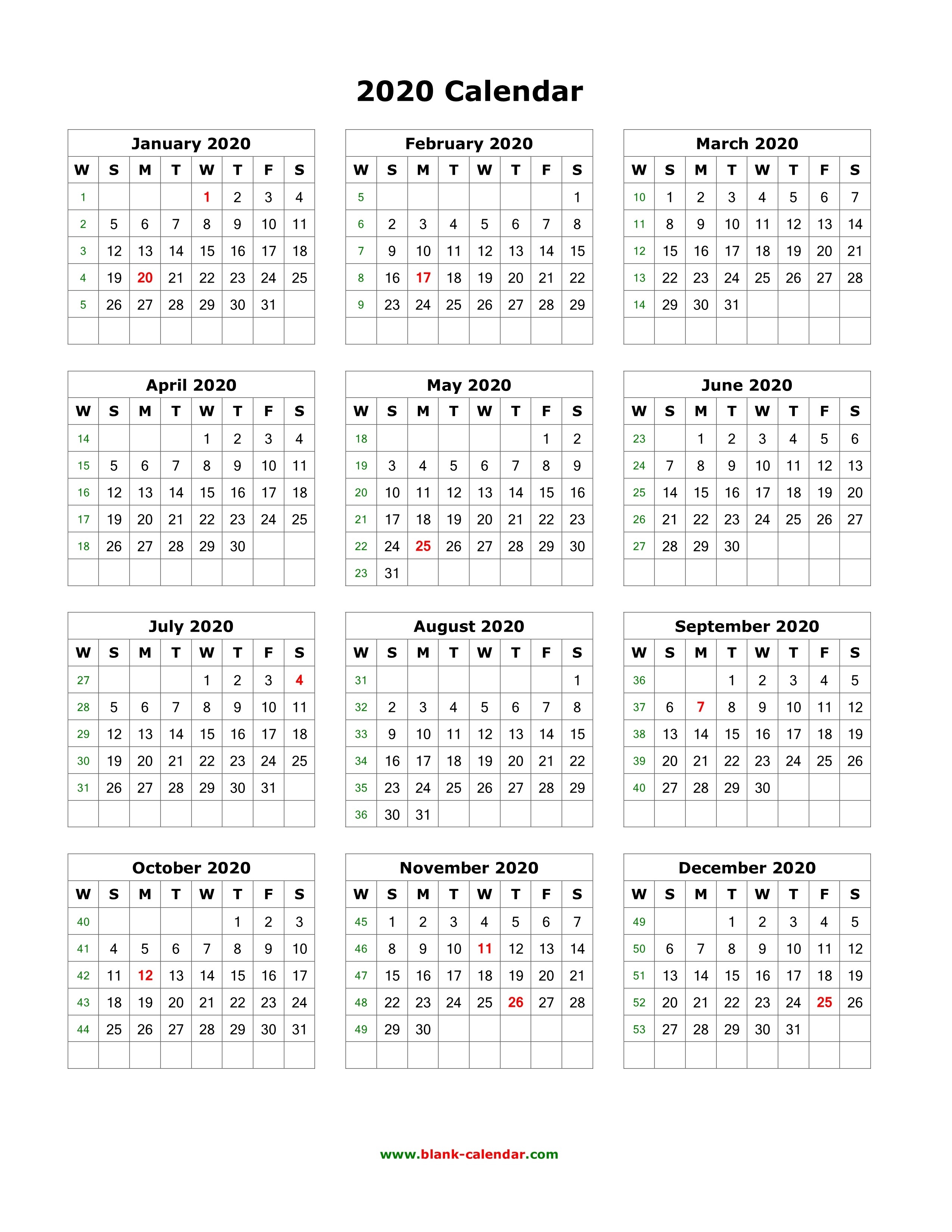 Download Blank Calendar 2020 (12 Months On One Page, Vertical)-12 Month Blank Calendar 2020 Printable