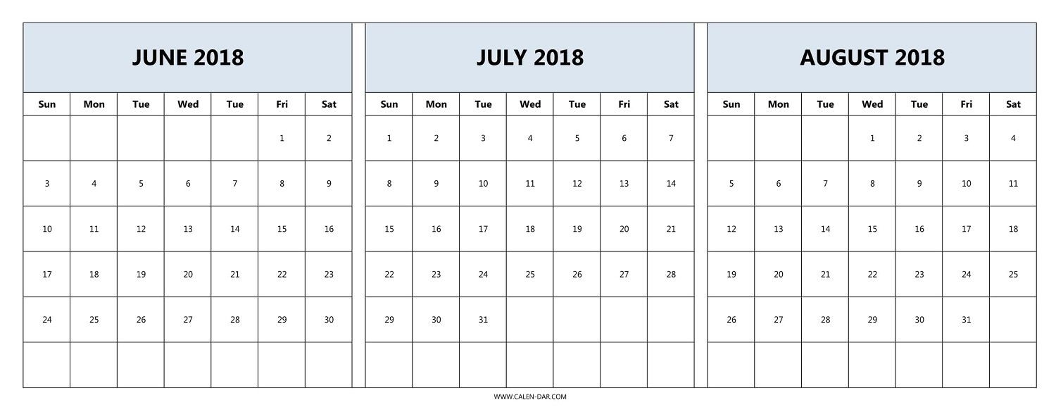 Download June July August 2018 Calendar Printable Free-June And July Blank Calendar