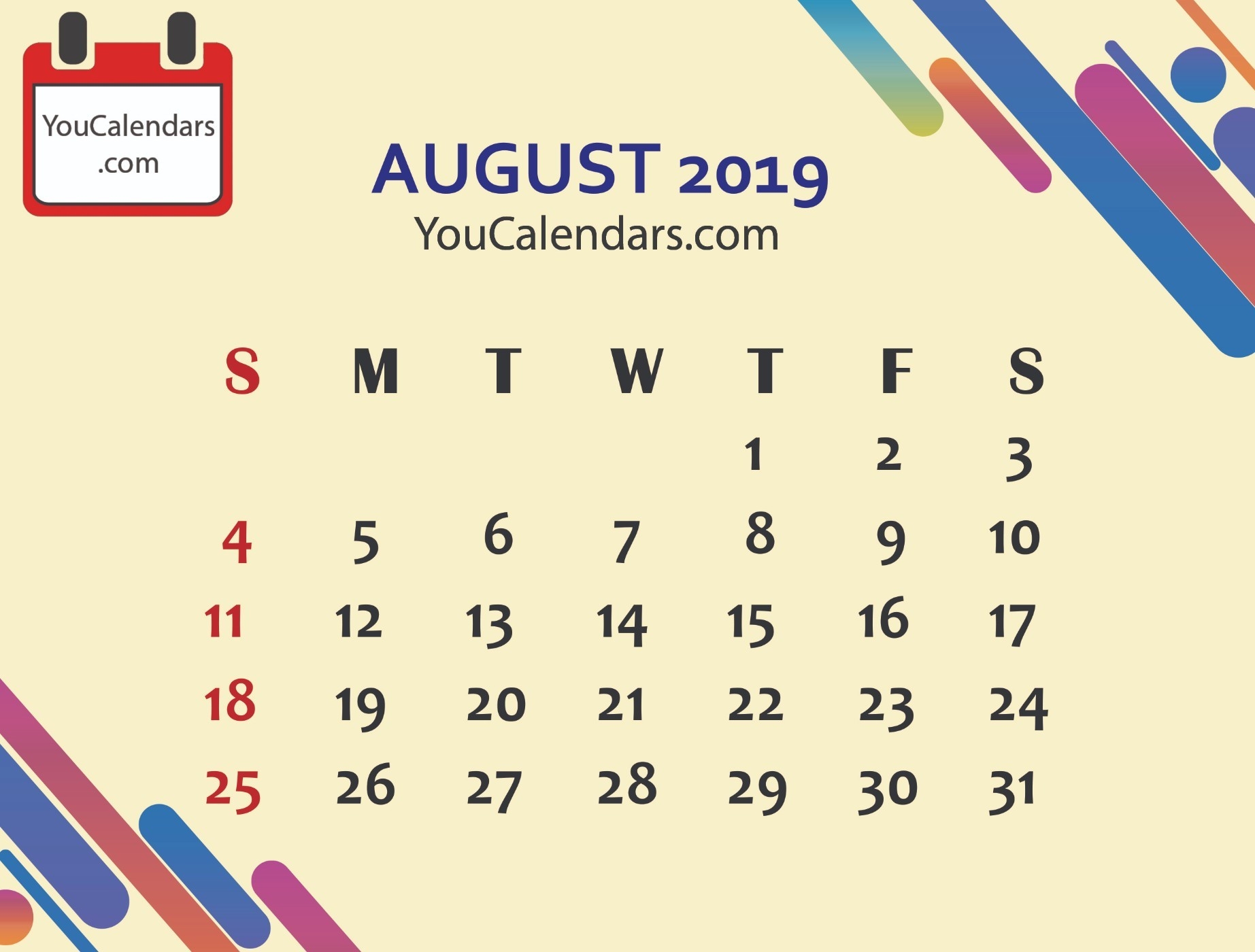 ✅Free August 2019 Calendar Printable Template - You Calendars-Us Printable Blank Calendars