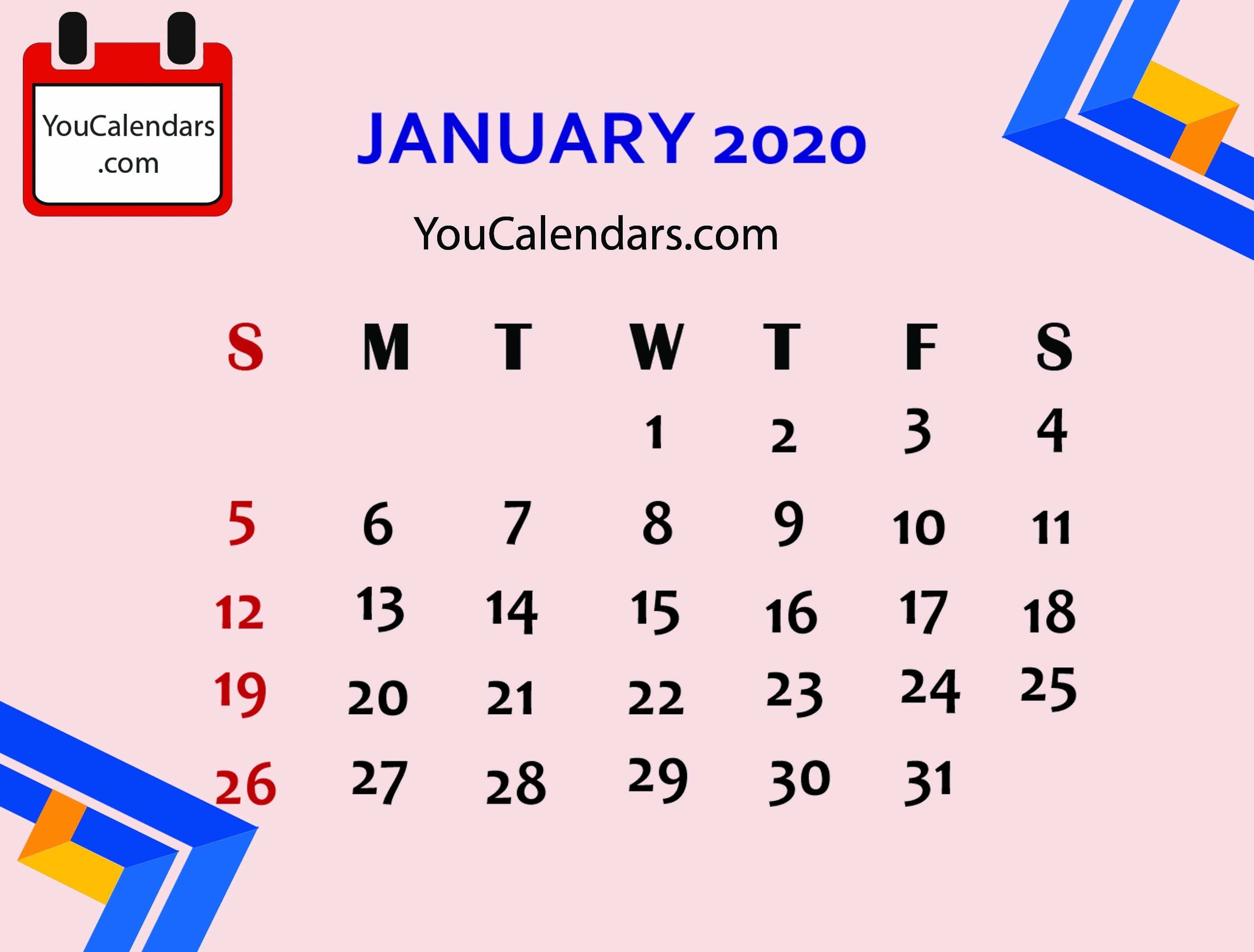 ✅Free January 2020 Calendar Printable Template - You Calendars-Editable January 2020 Calendar