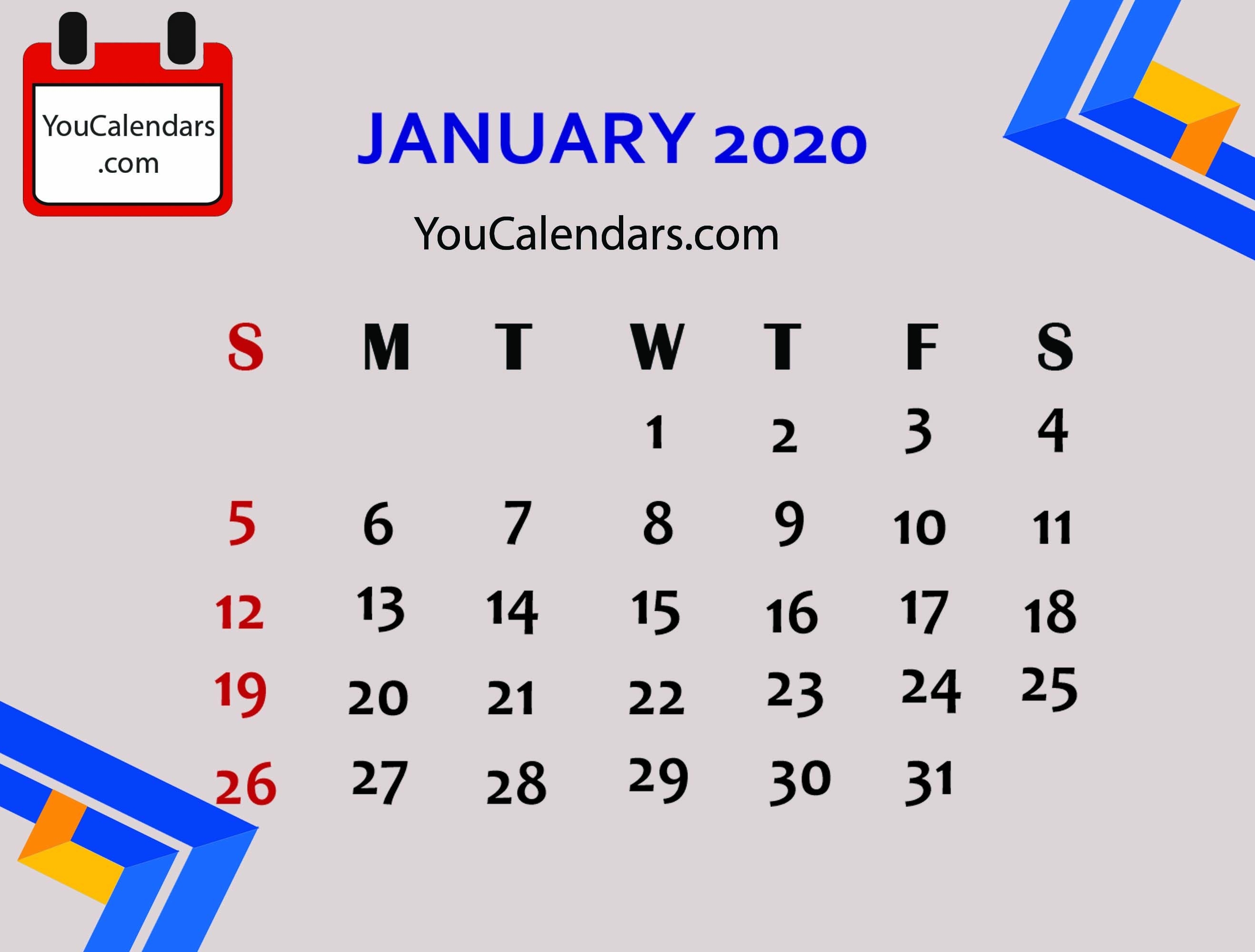 ✅Free January 2020 Calendar Printable Template - You Calendars-January 2020 Calendar Cute