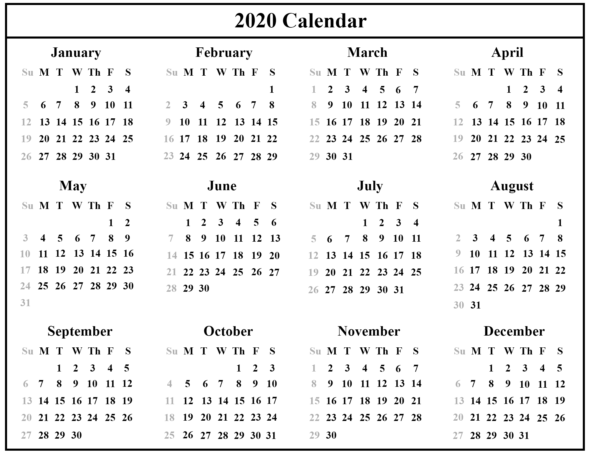 Editable 2020 Calendar Printable Template Blank With Notes-2020 Calendar 4 Month Template