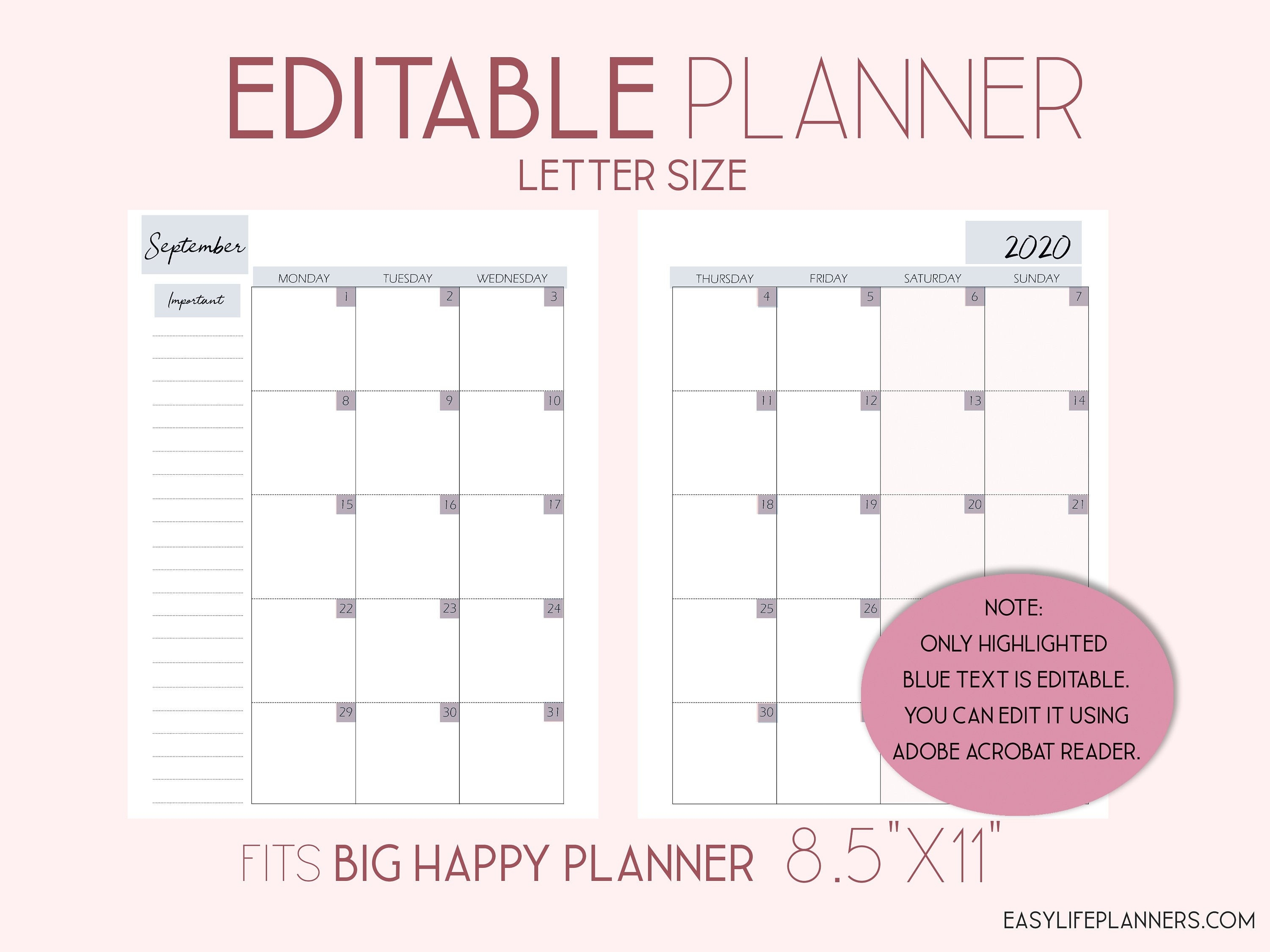 2 page monthly planner 2020 template calendar template printable