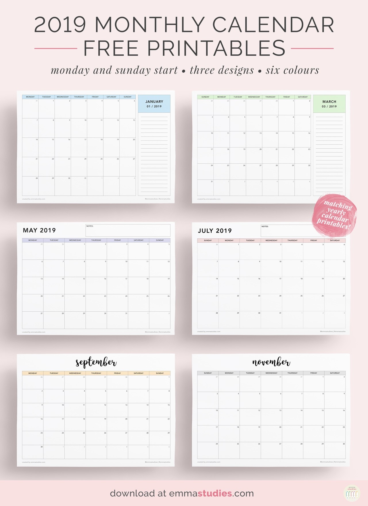 Emma&#039;s Studyblr — Free 2019 Monthly Landscape Calendar-Monthly Calendar Print Out For Notebooks