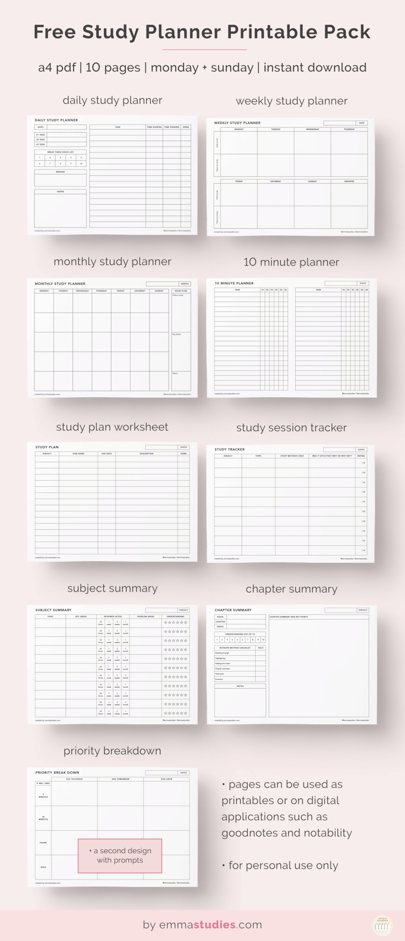 Emma&#039;s Studyblr — Free Study Planning Printable Pages! Here-Studying Monthly Calendar Template