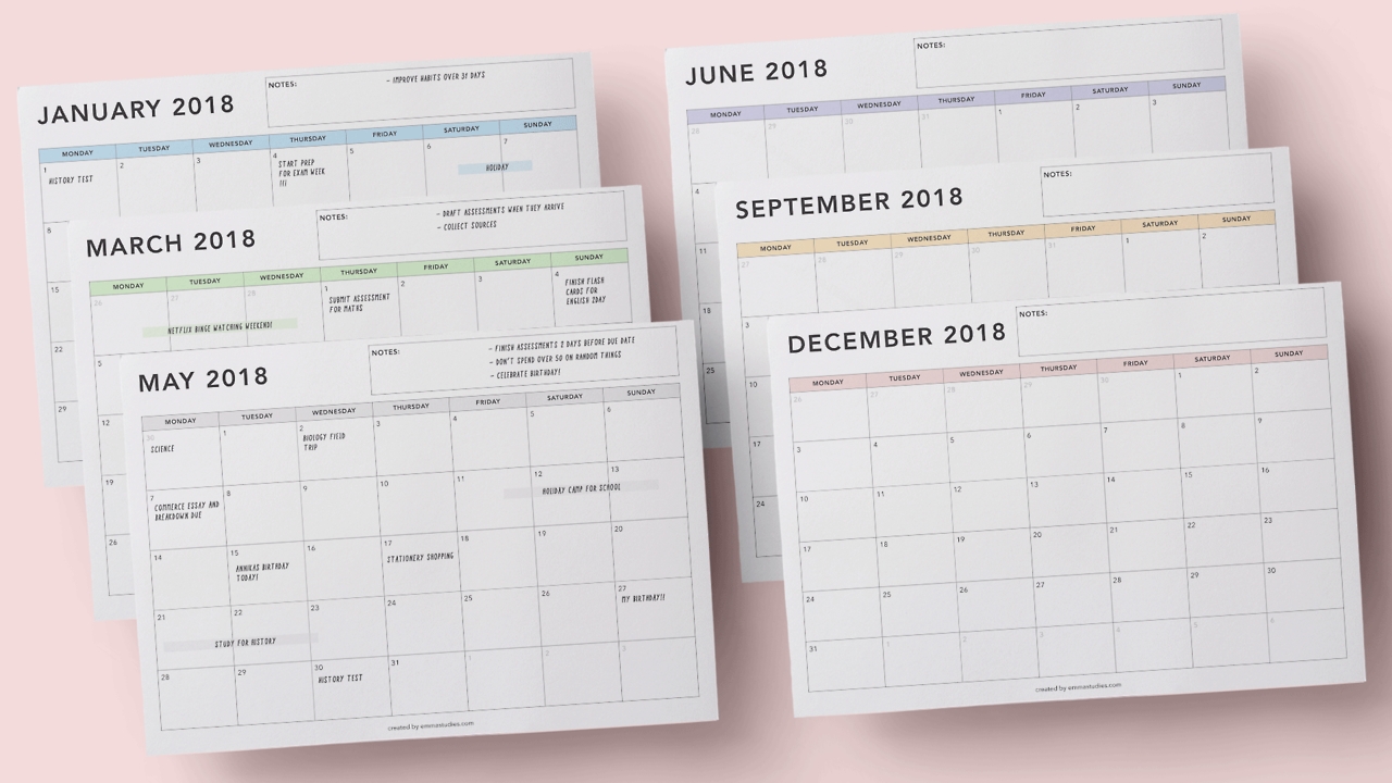 Emma&#039;s Studyblr — With The New Semester Starting Up Soon, I-Studying Monthly Calendar Template