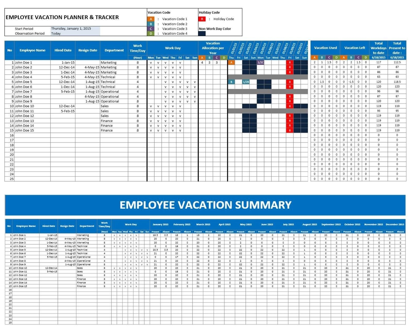 Employee Attendance Calendar Excel Template - Google Search-Excel Trackers Employee Planner Templates