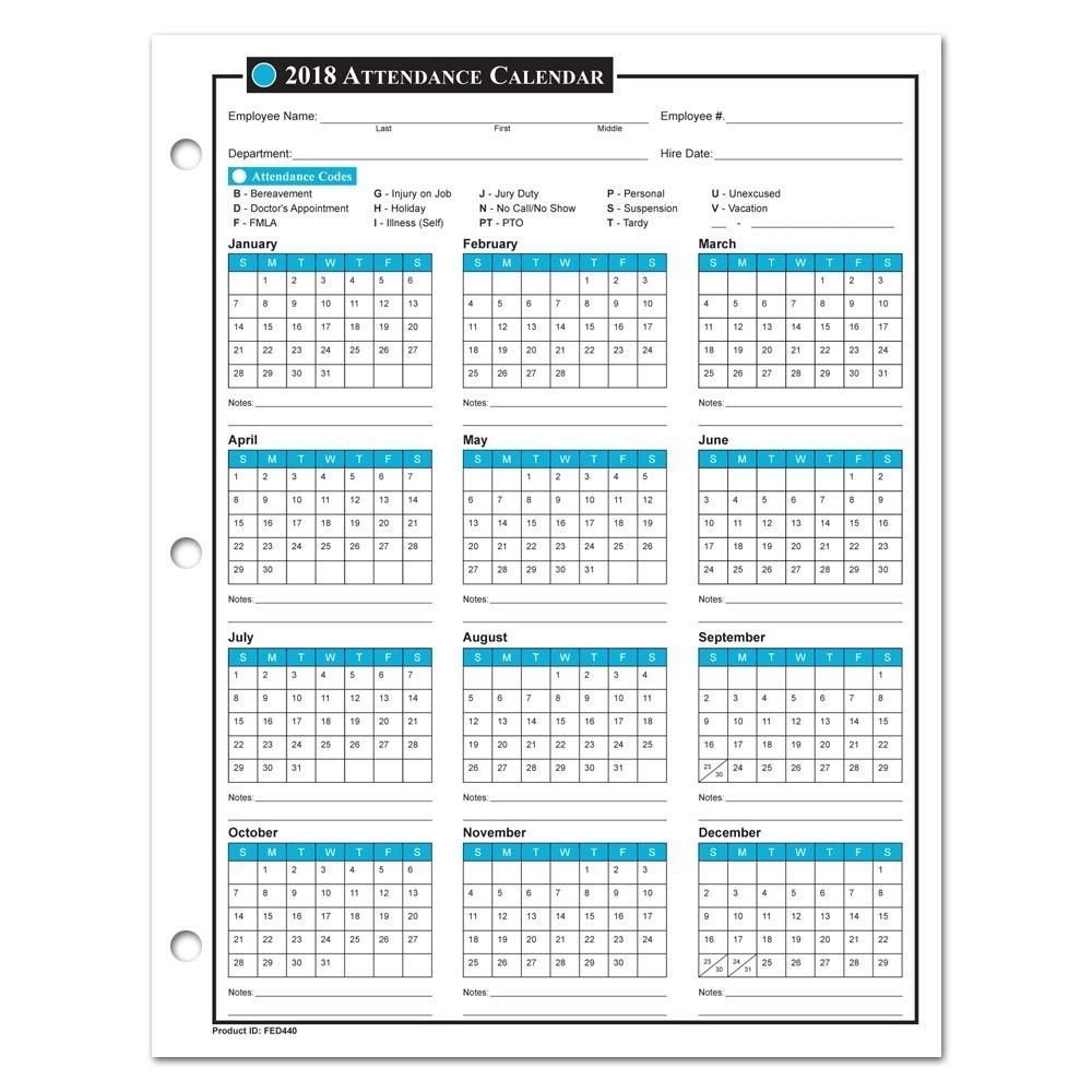 Employee Attendance Sheet 2018 - 8+ Free Excel Pdf-Attendance Calendar Template Free