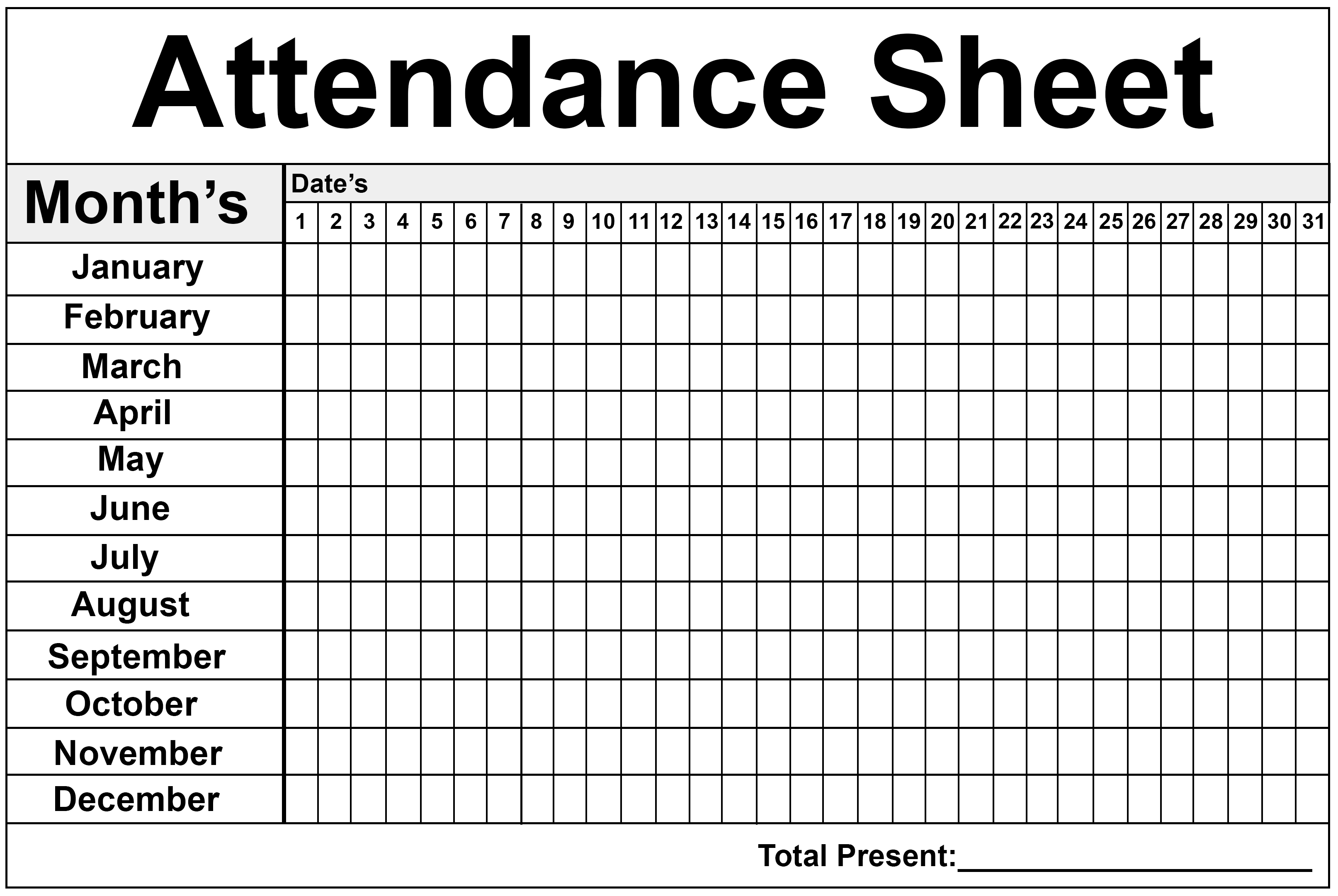 Yearly Attendance Calendar 2023 Printable