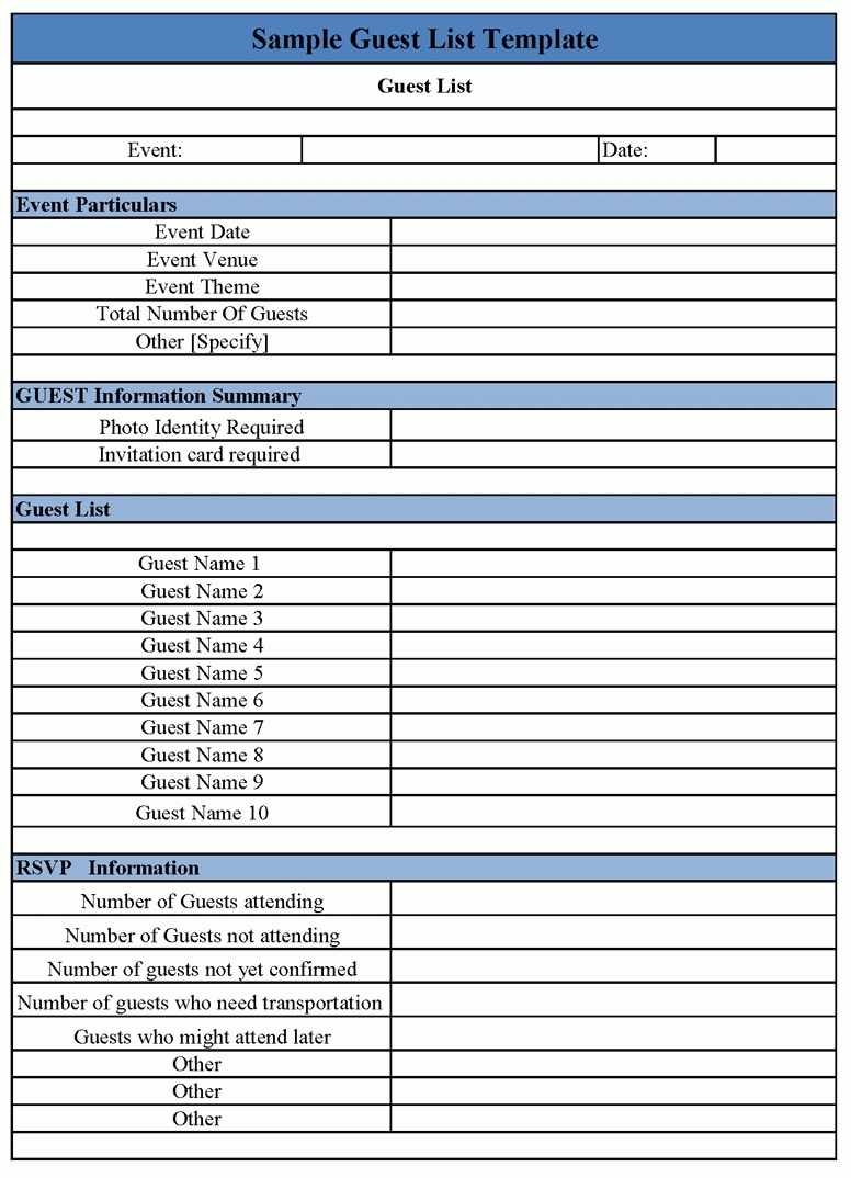 Event Guest List Template Excel : Well Designed Guest List-Event Guest List Template Excel