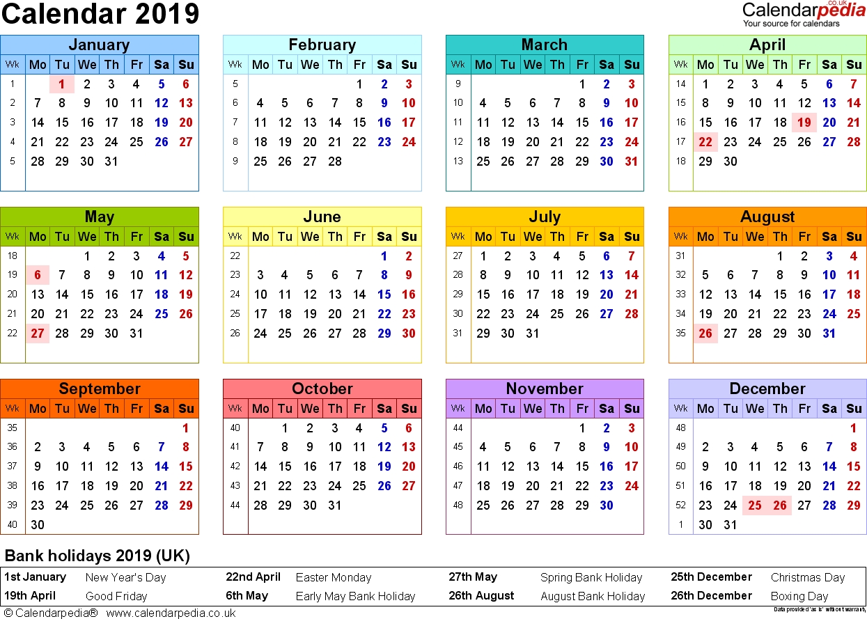 Excel Calendar 2019 (Uk): 16 Printable Templates (Xlsx, Free)-Uk Monthly Calendar Template