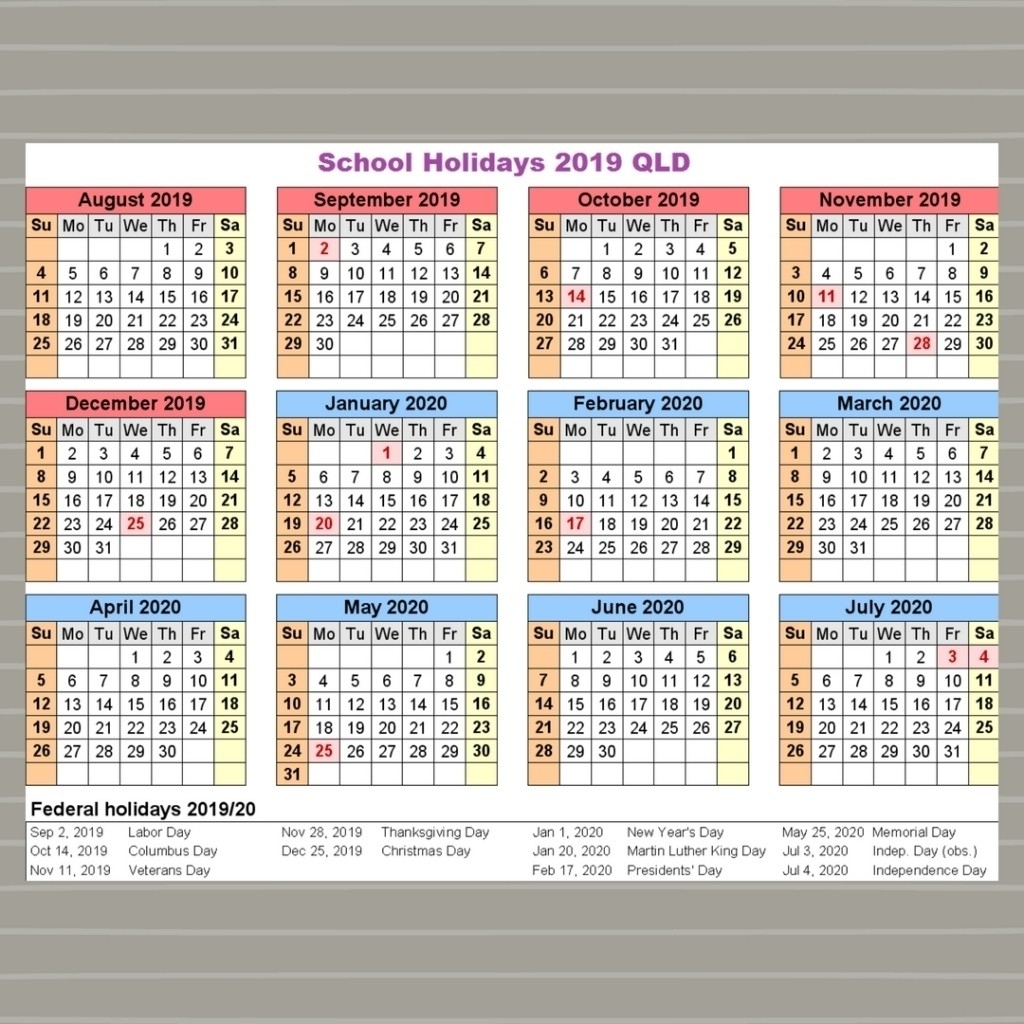 Extraordinary 2020 School Calendar Qld • Printable Blank-2020 Qld School Holidays Printable