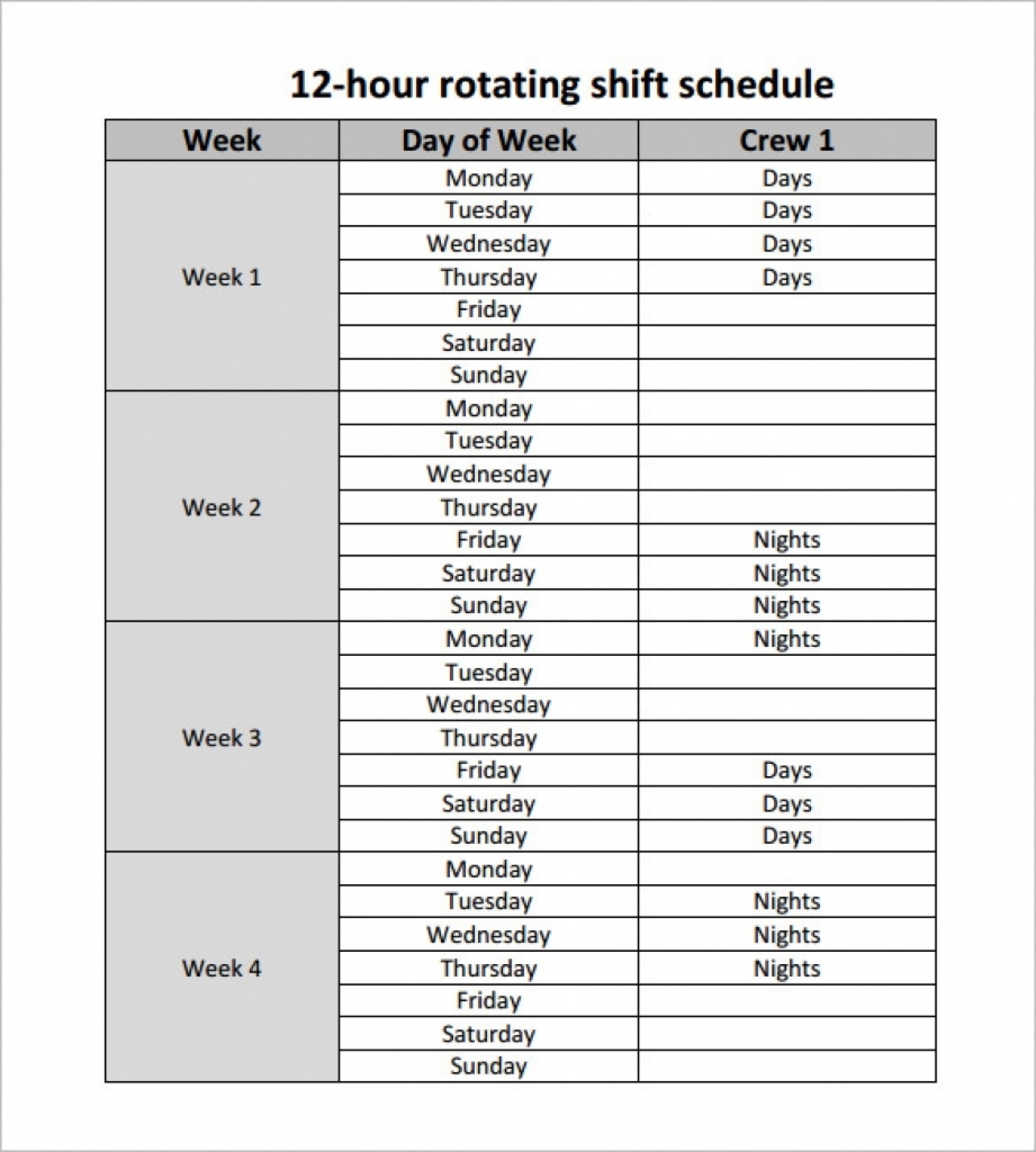 12 Hour Shift Schedule Examples 4 Crew