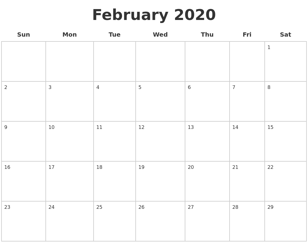 February 2020 Blank Calendar Pages-Blank 2 Pages Calendar 2020