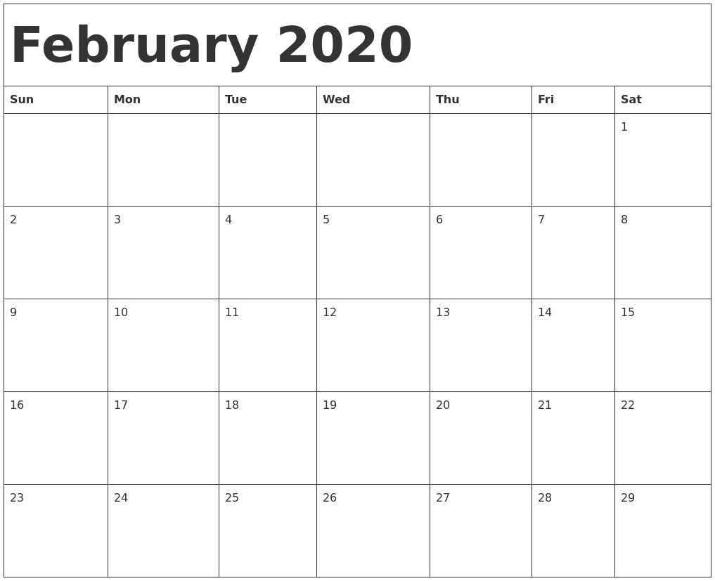 February 2020 Calendar Template-Fill In Calendar Template 2020