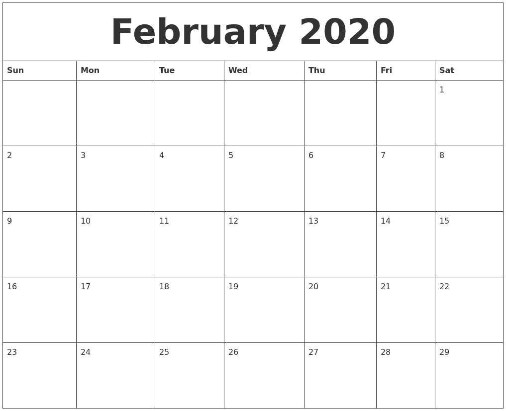 February 2020 Editable Calendar Template-Free Fillable 2020 Calendar Template