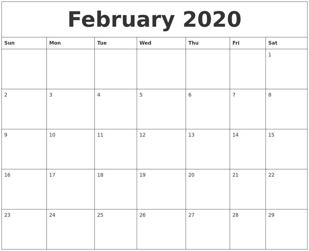 February 2020 Free Printable Calendar Templates-2020 Blank Printable Monthly Template