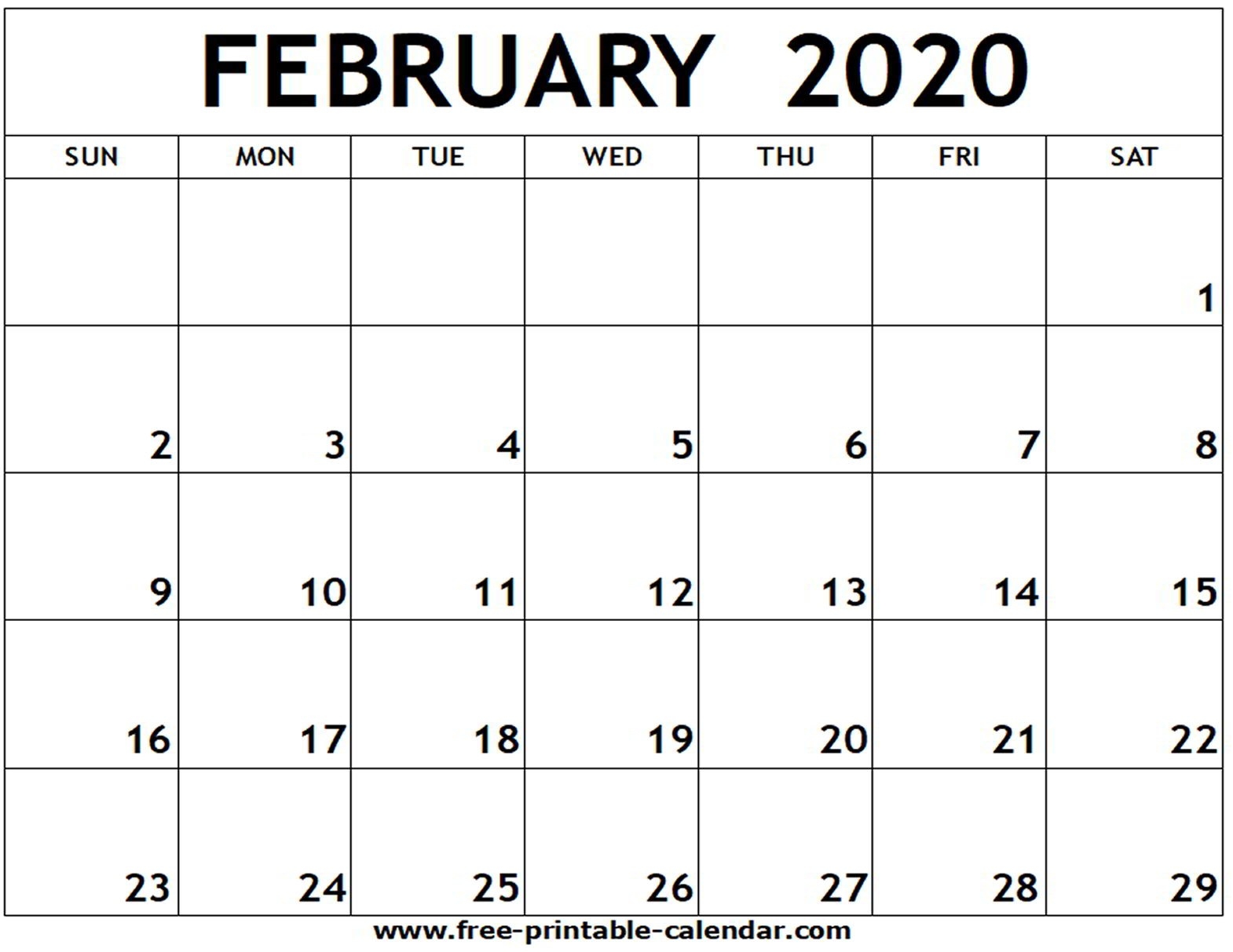 February 2020 Printable Calendar - Free-Printable-Calendar-Blank Calandar Of Events 2020