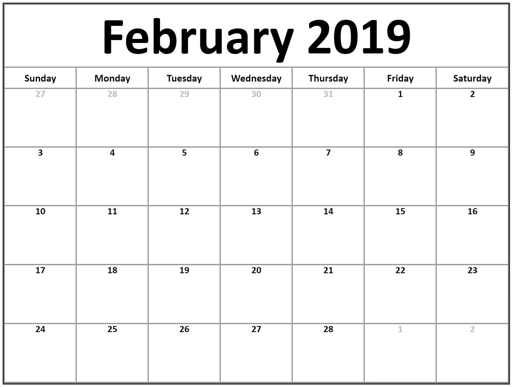 February Calendar 2019 For Office | February Calendar 2019-Fillable January 2020 Calendar