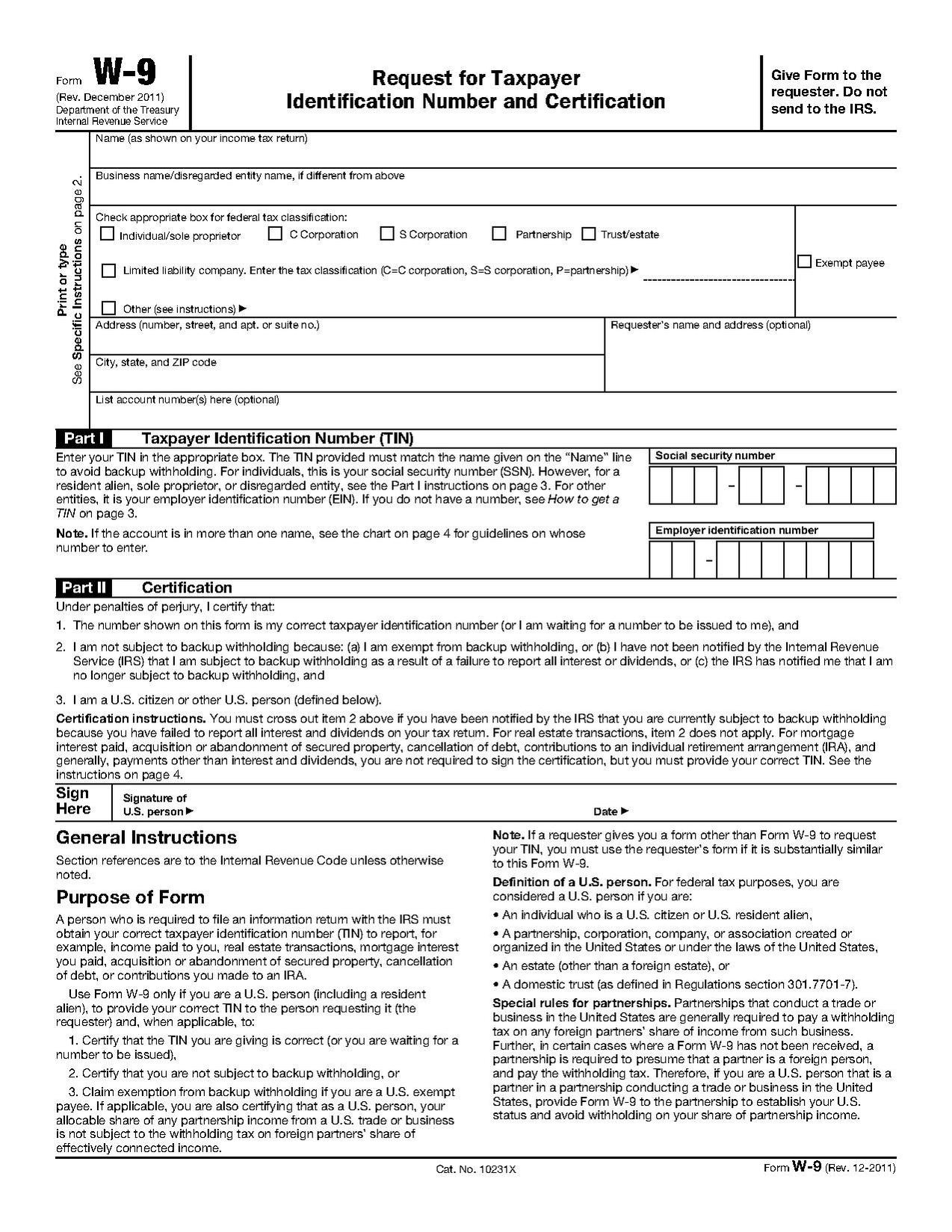 Printable W 9 Forms Blank