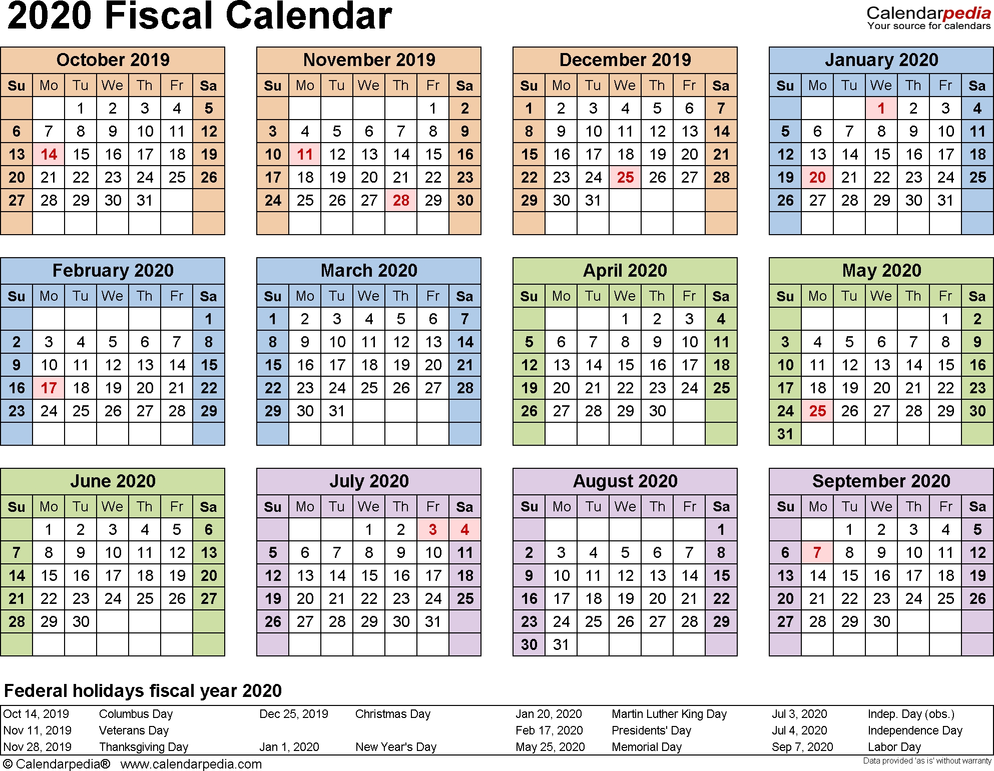 Fiscal Calendars 2020 As Free Printable Pdf Templates-Fiscal Year 2020 Academic Calendar Template