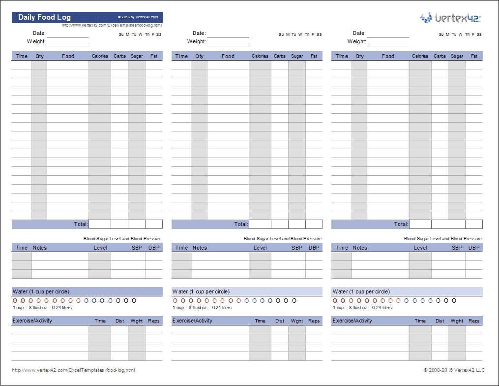 Food Log Template | Printable Daily Food Log-Calendar Templates By Vertex42