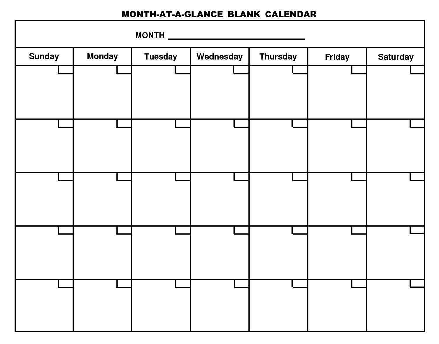 For Month At A Glance Blank Calendar Template - Free-Blank Month At A Glance Printable Calendar