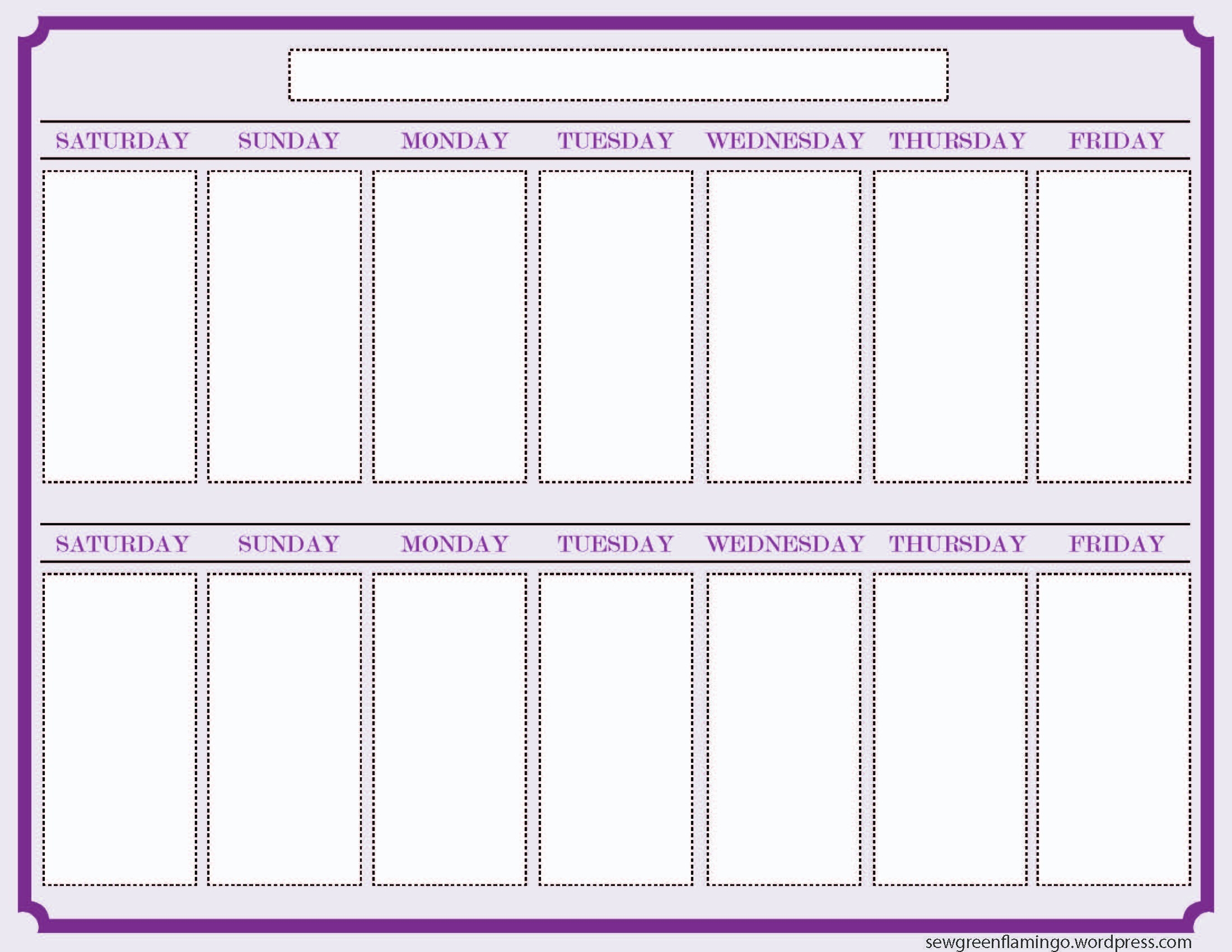 Blank Calender Two Weeks Calendar Template Printable