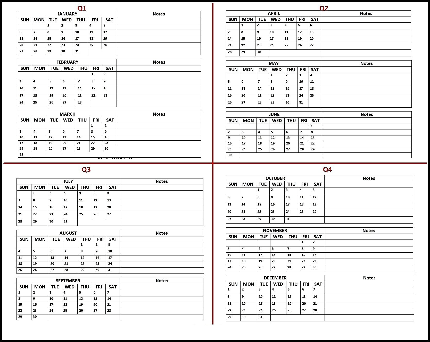 Free 2019 Calendar Printable Templates Blank Download-Blank Quarterly Printable Calendar