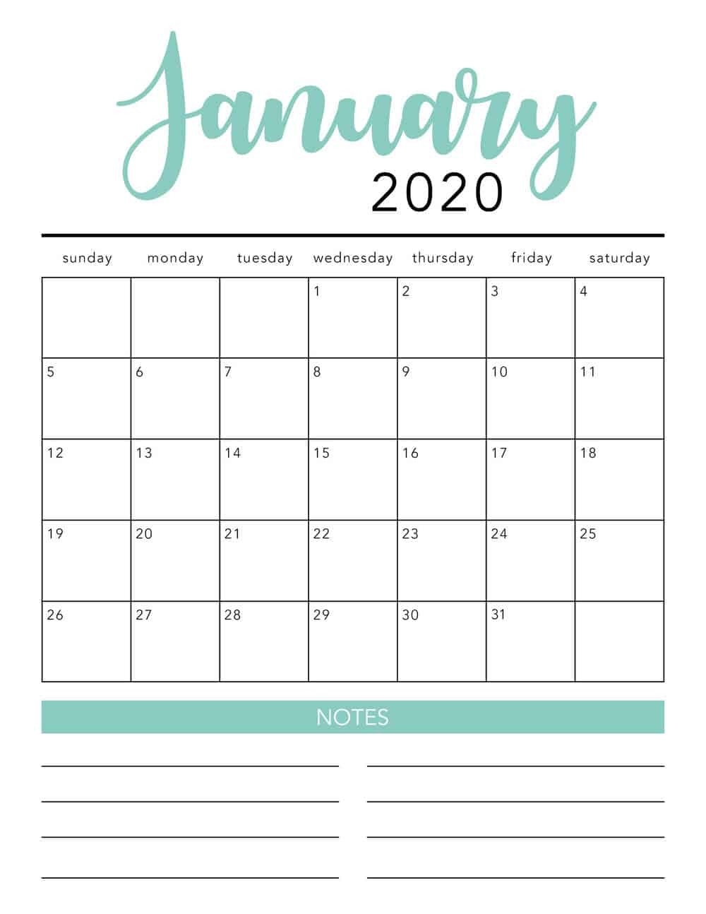 Free 2020 Printable Calendar Template (2 Colors!) - I Heart-Free Pretty Calendar Templates