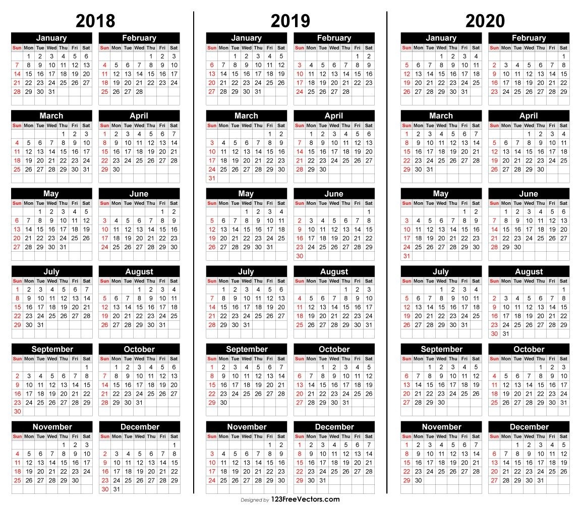 Free 3 Year Calendar 2018 2019 2020 | 2019 Calendar-Monthly Calendar 2020 Quran