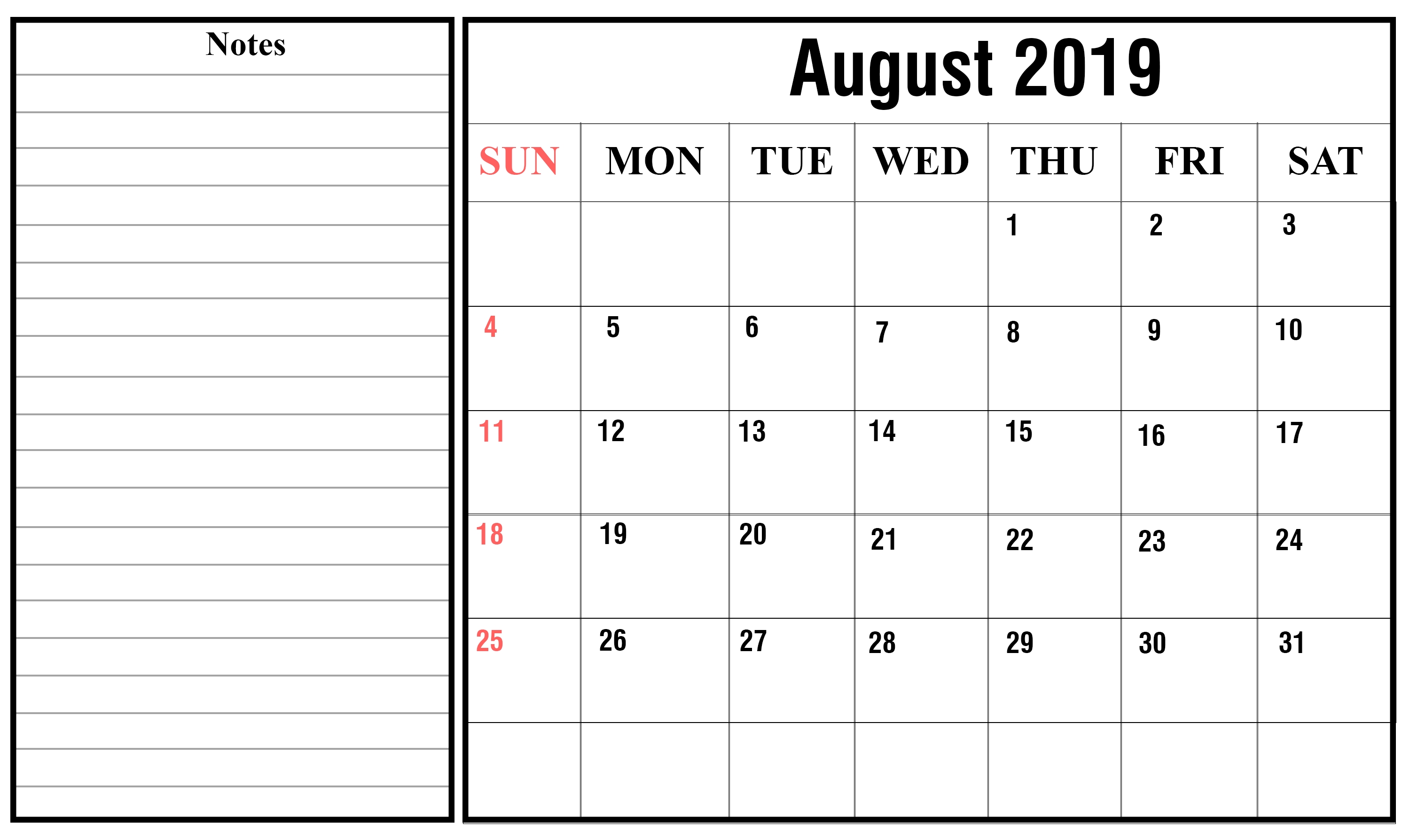 Free Blank August Calendar 2019 Printable Template-Free Calendar Template Printable 201