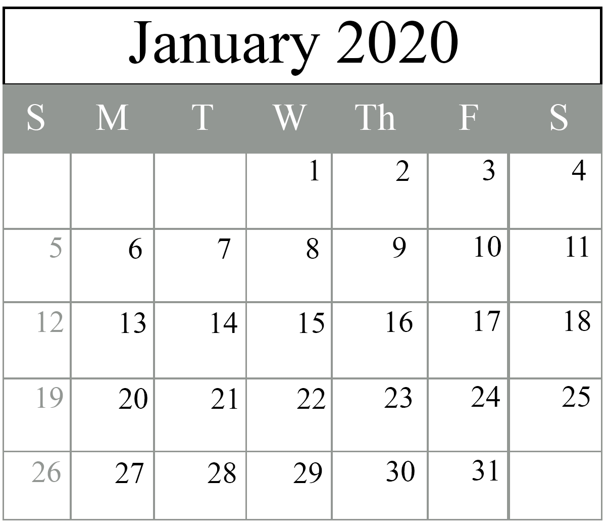 Free Blank January 2020 Calendar Printable In Pdf, Word-Wiki Calendar January 2020