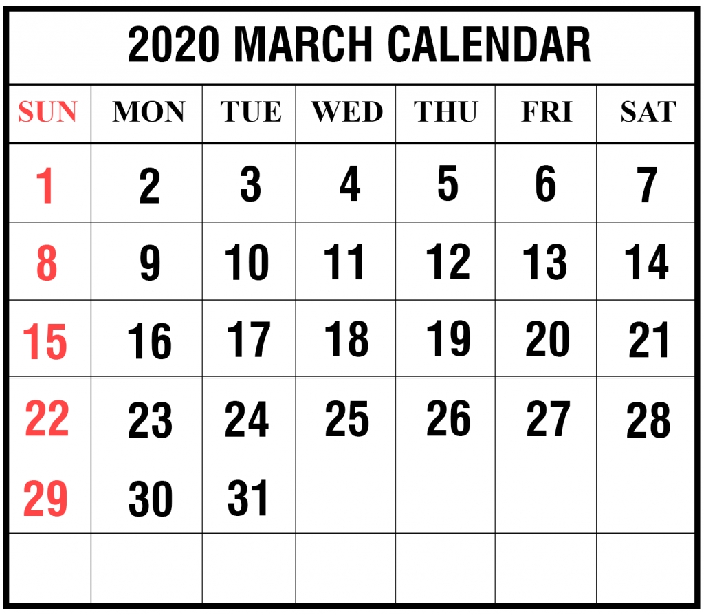 Free Blank March 2020 Calendar Printable In Pdf, Word, Excel-2020 Calendar With Food Holidays