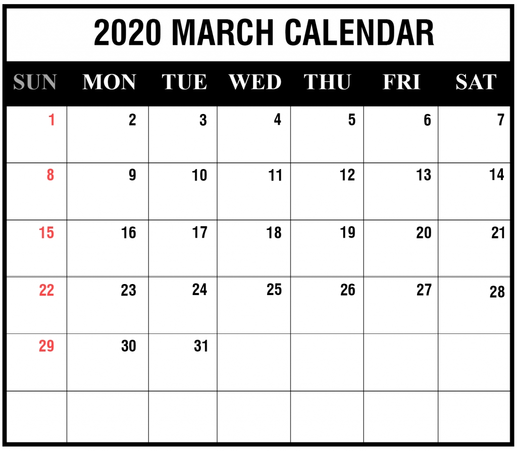 Free Blank March 2020 Calendar Printable In Pdf, Word, Excel-2020 Calendar With Food Holidays