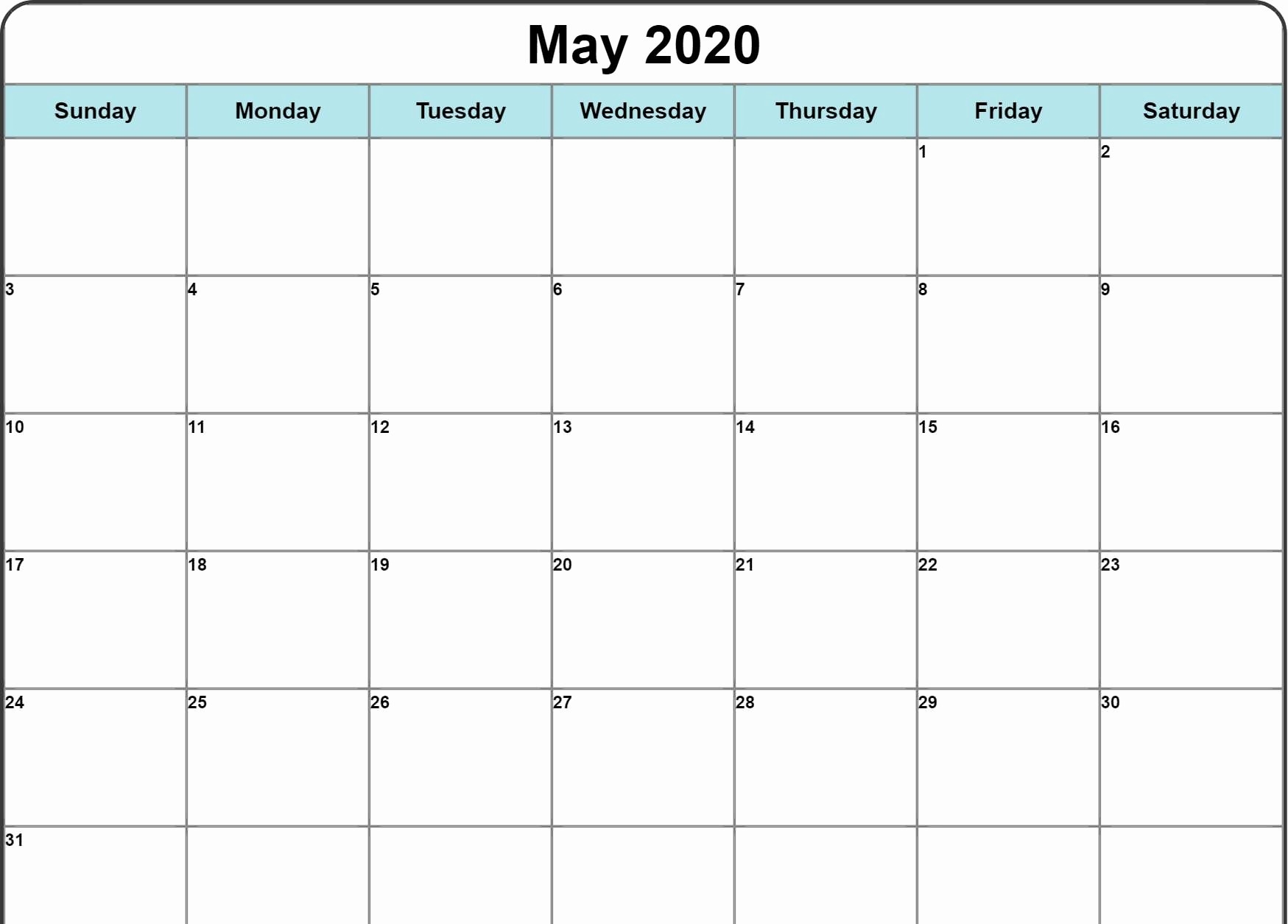 Free Blank May Calendar 2020 Printable Template-2020 Fillable Calendar Template