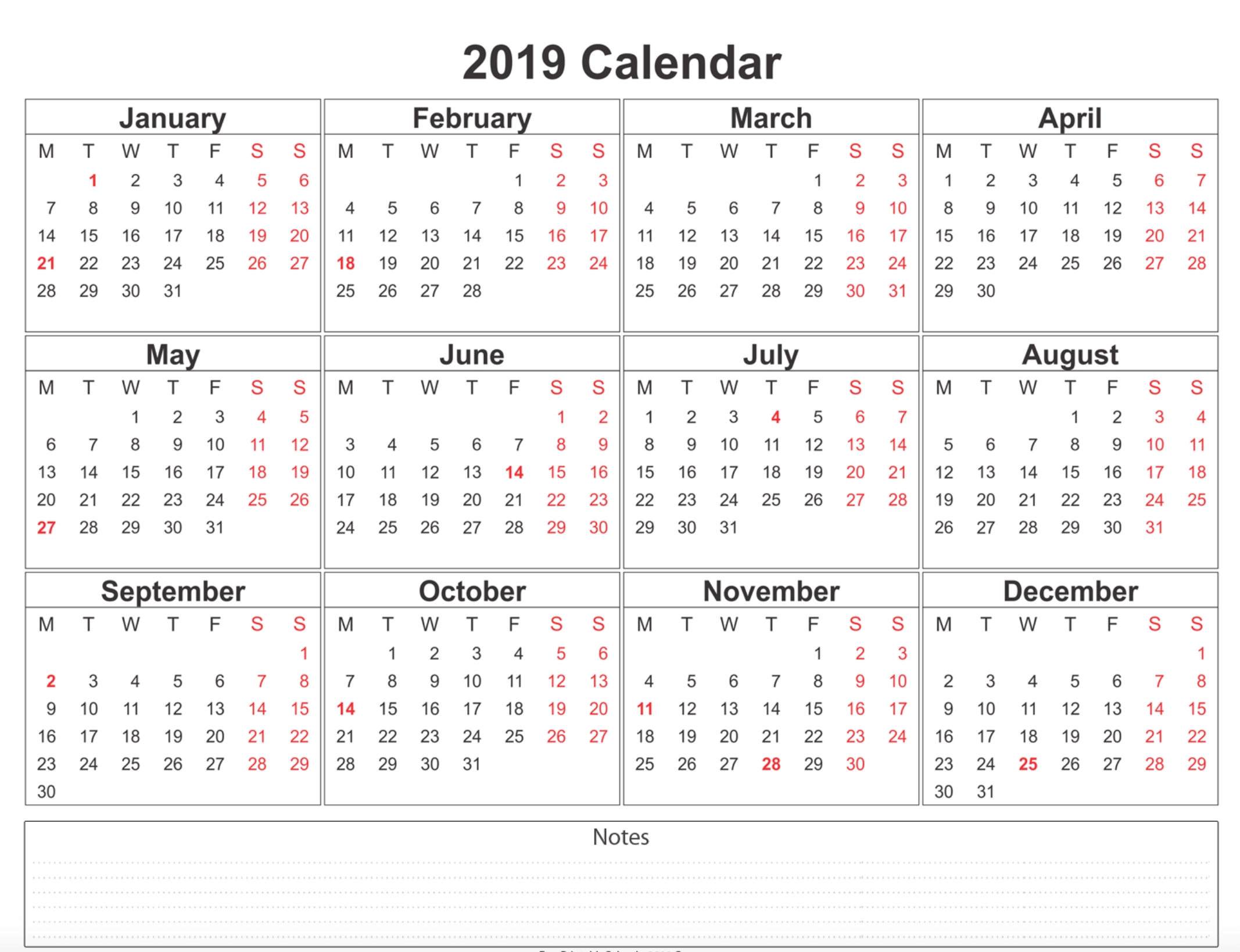 Free Blank Printable Calendar 2019 With Holidays Template-Calendar Excel Template With Malaysia Holiday