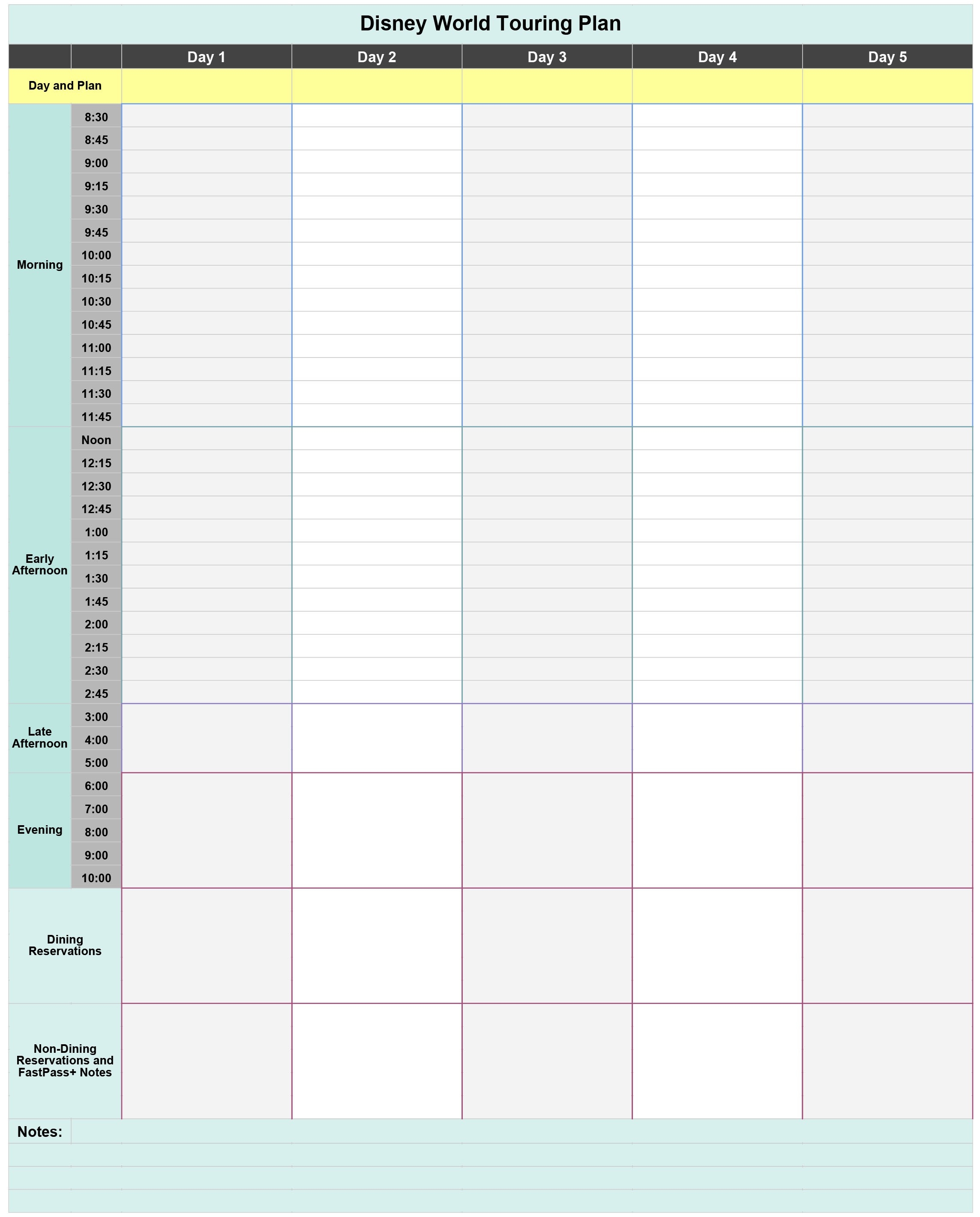 Free Disney World Touring Plan Spreadsheet - Wit &amp; Wander-Free Disney World Itinerary Template