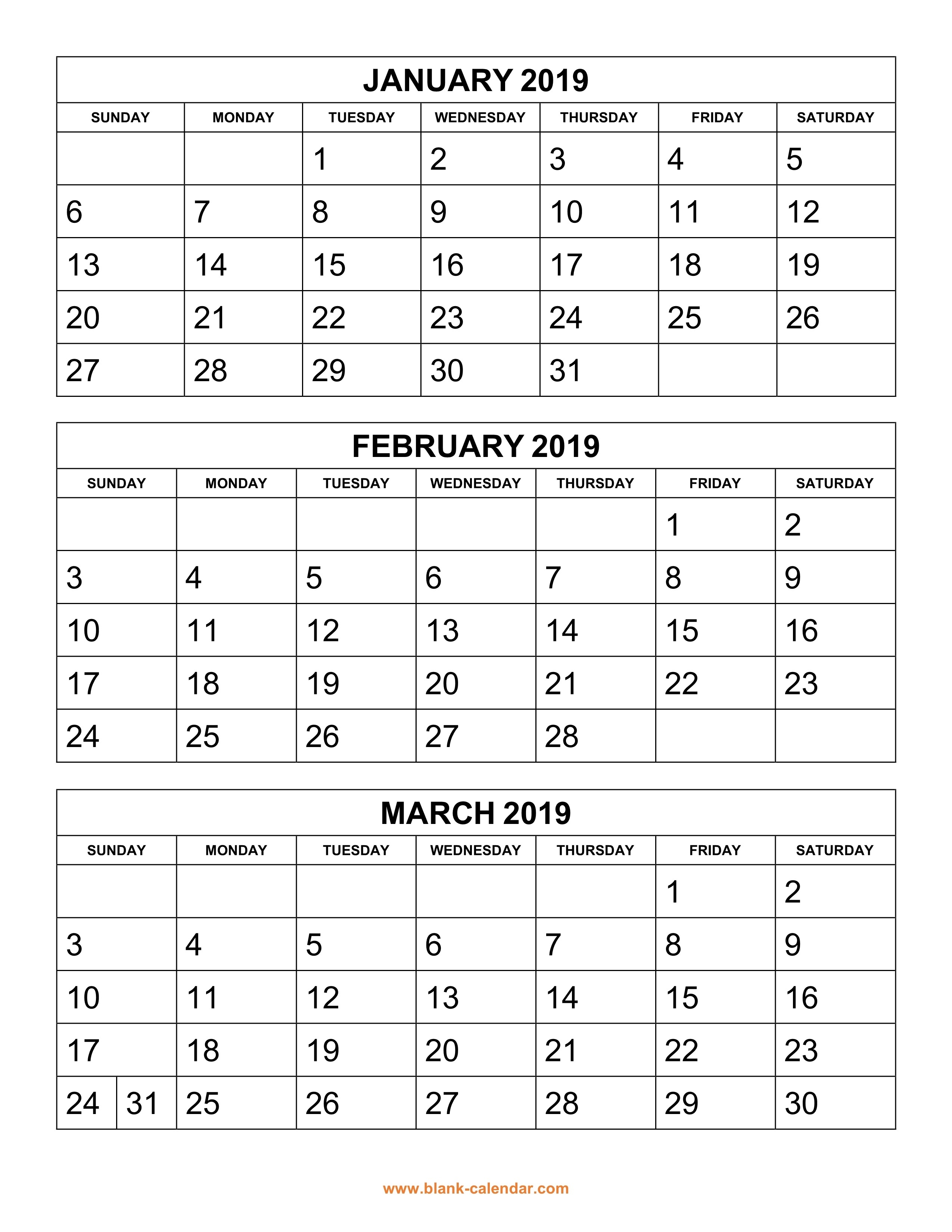 Free Download Printable Calendar 2019, 3 Months Per Page, 4-Month To Month Blank Calendars