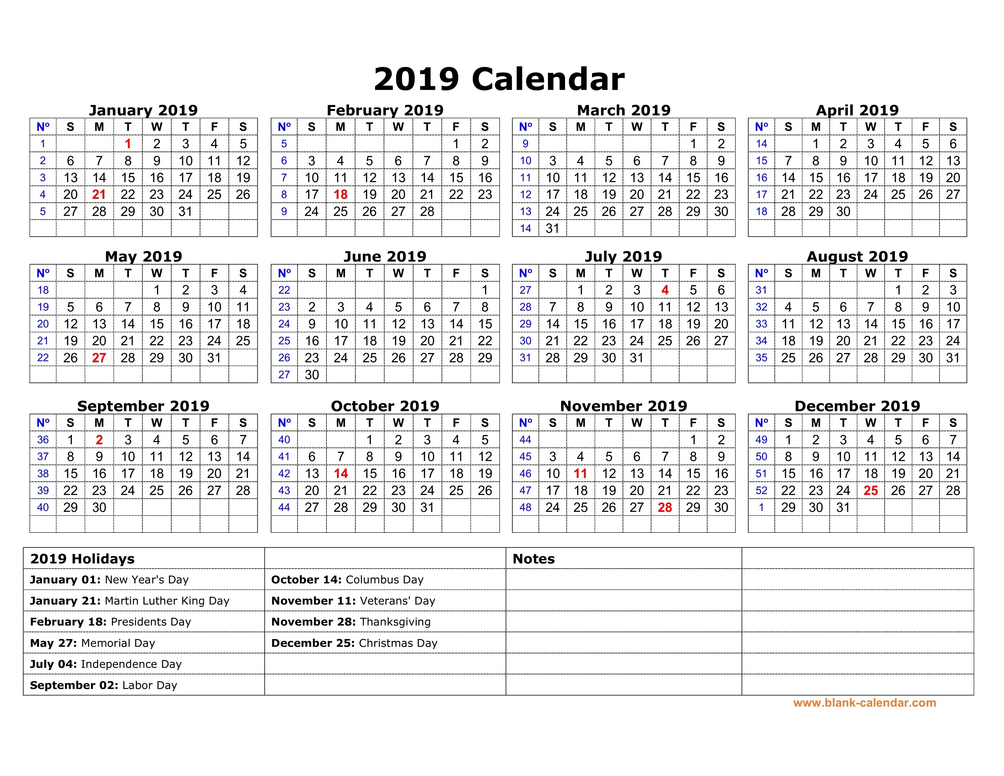 Free Download Printable Calendar 2019 With Us Federal-Us Printable Blank Calendars