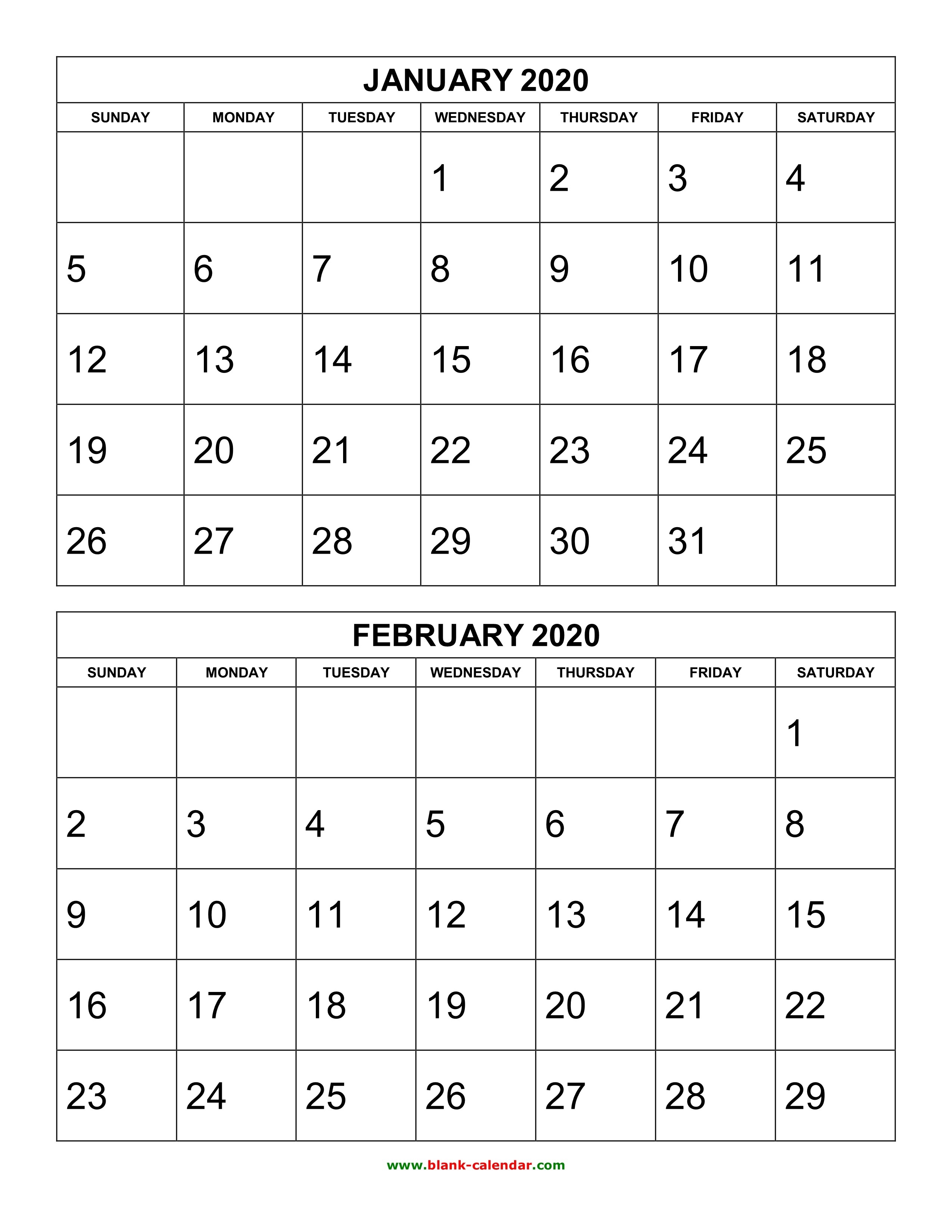 Free Download Printable Calendar 2020, 2 Months Per Page, 6-Blank 2 Pages Calendar 2020