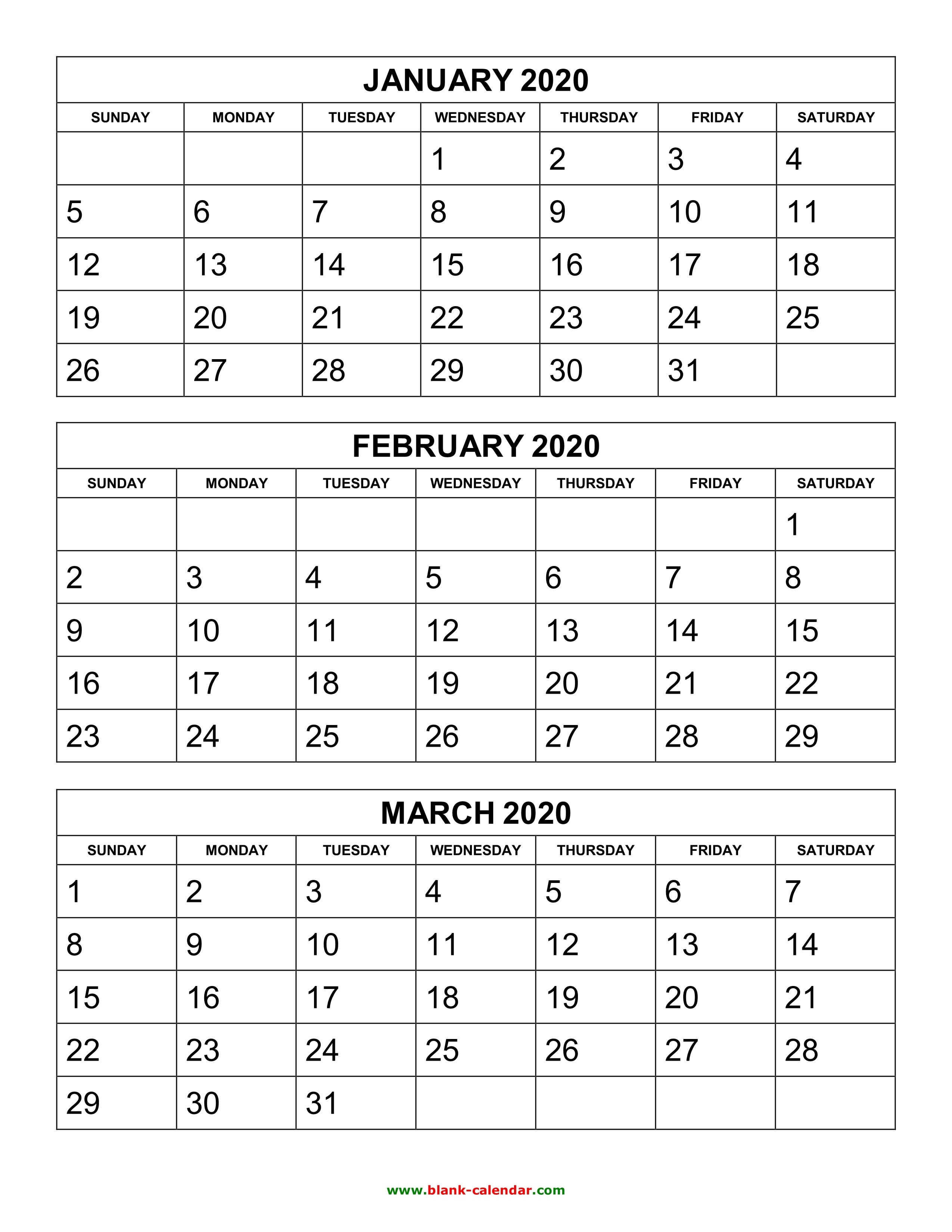 Free Download Printable Calendar 2020, 3 Months Per Page, 4-3 Month Blank Calendar June-August 2020