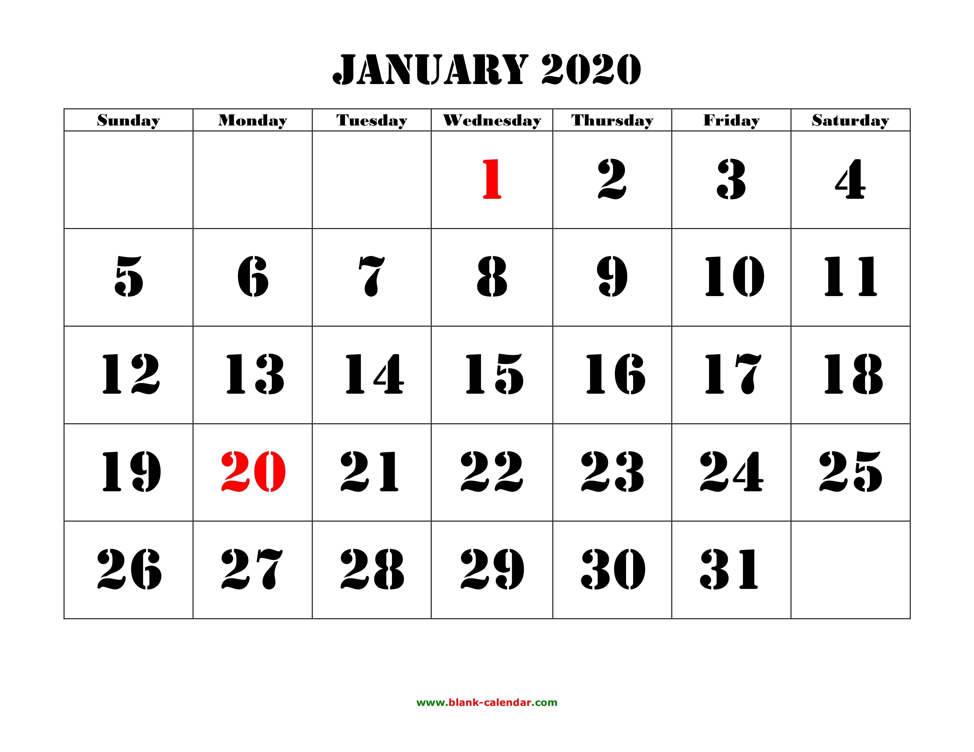 Free Download Printable Calendar 2020, Large Font Design-Download Free Two Page Monthly Calendar 2020