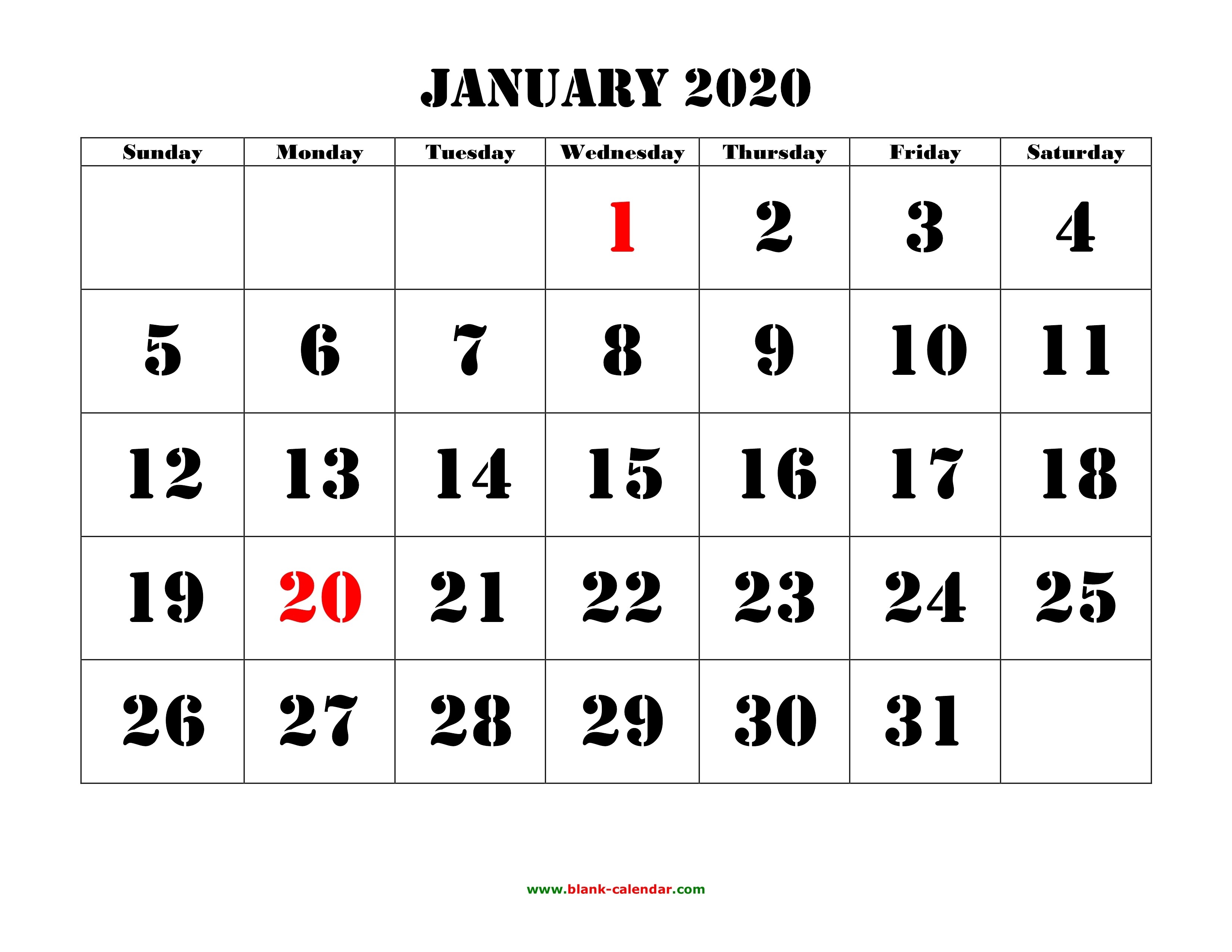 Free Download Printable Calendar 2020, Large Font Design-Printable Calendar Monthly 2020 Two Per Page
