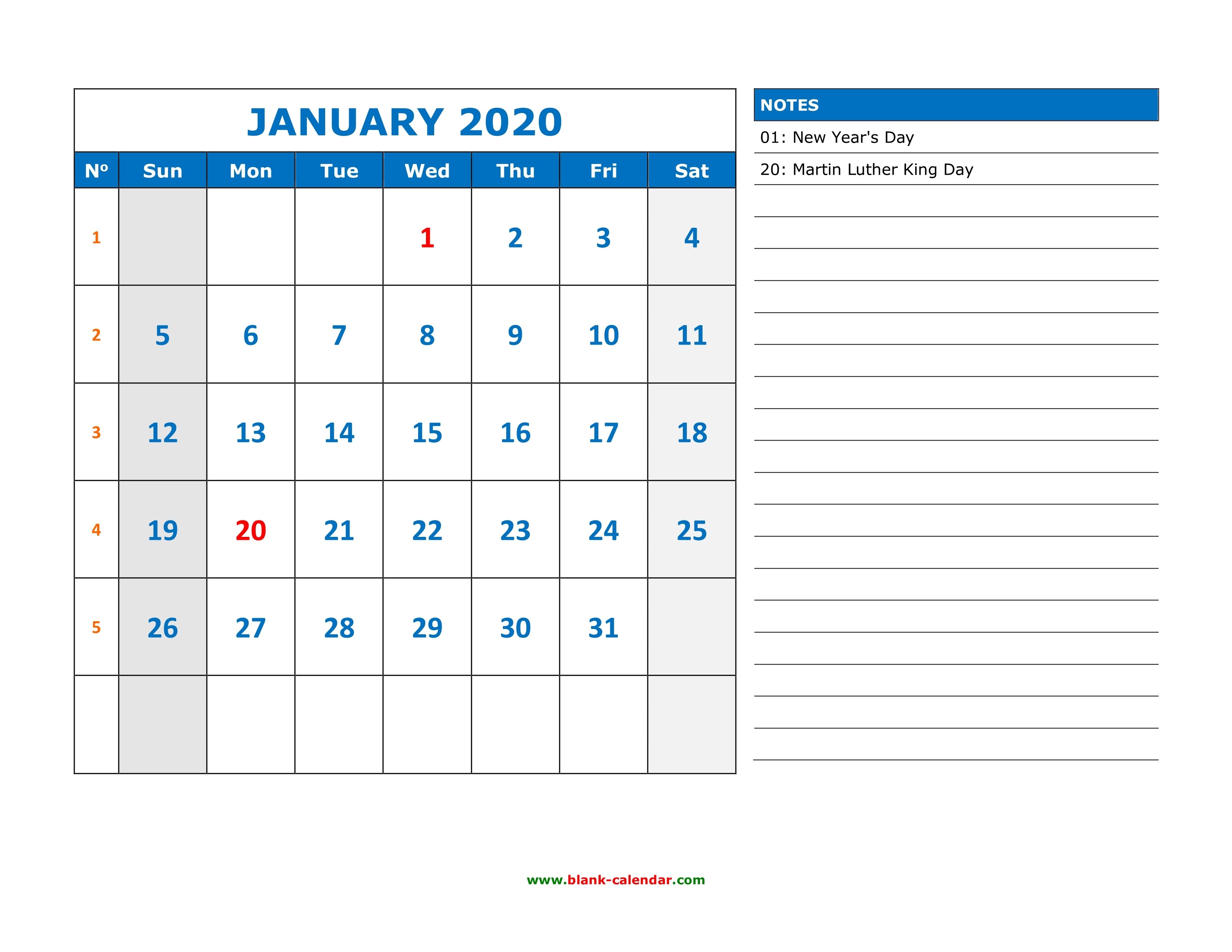 Free Download Printable Calendar 2020, Large Space For-August 2020 Monthly Appointment