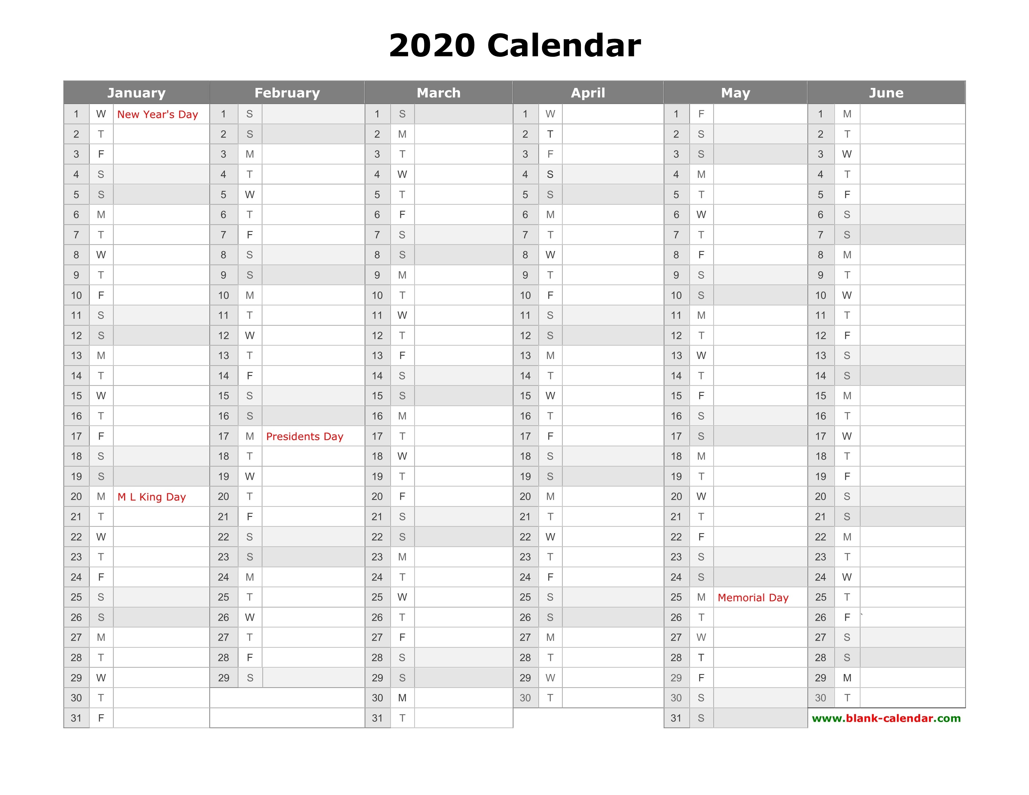 Free Download Printable Calendar 2020, Month In A Column-2020 Monthly 2 Page Calendar